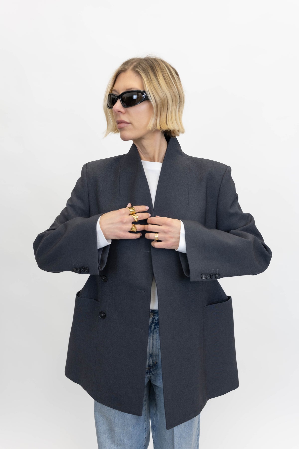 SCULPTED BLAZER IN DARK GREY BLAZER LA PISCINE