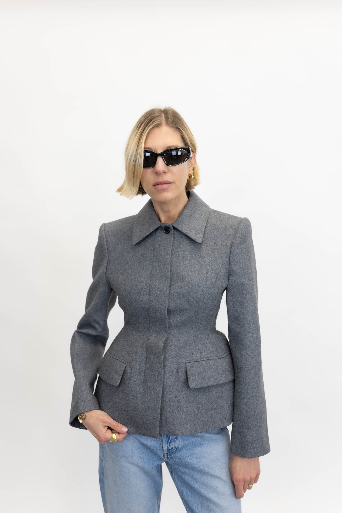 FITTED WOOL JACKET IN GREY BLAZER LA PISCINE