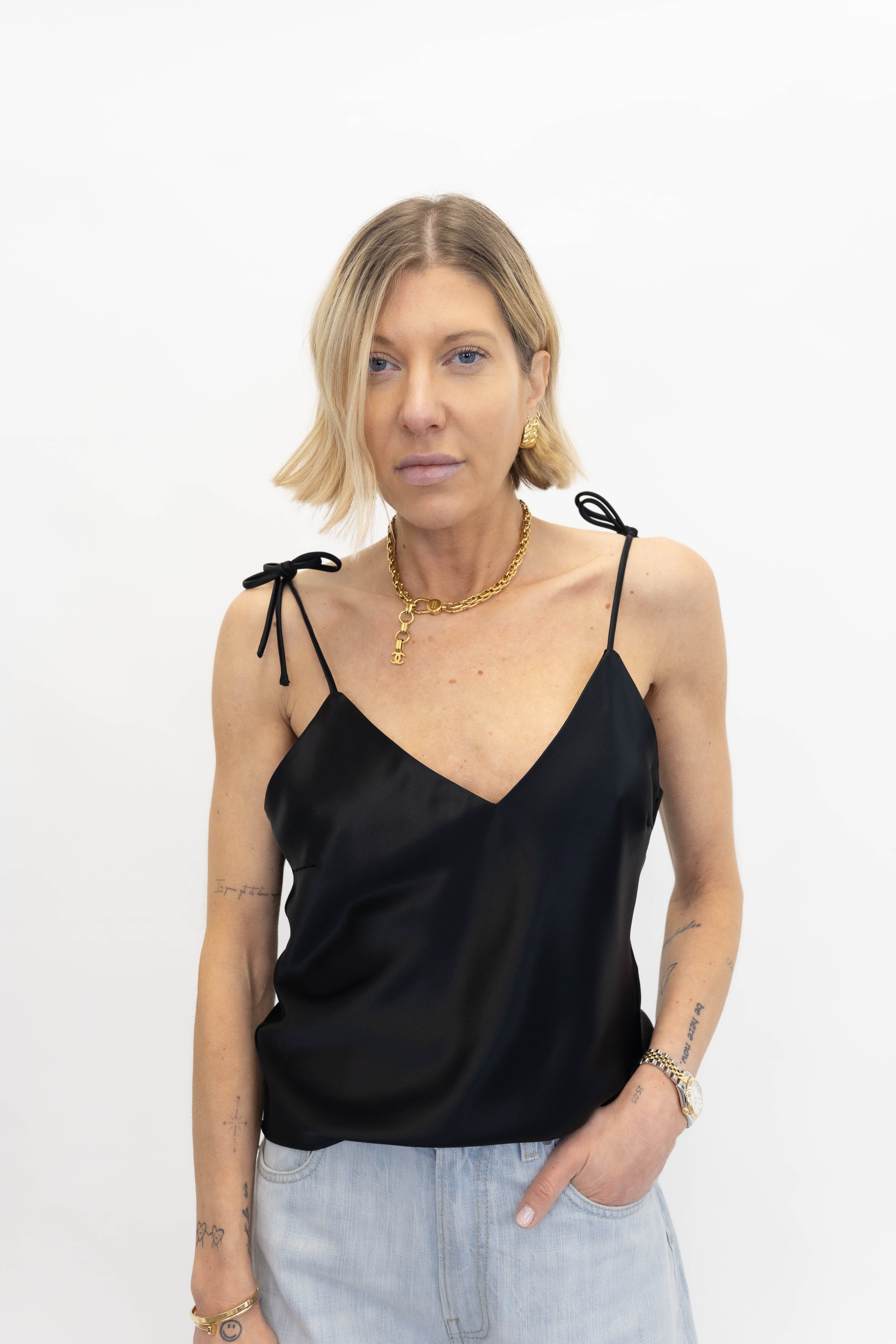 PASCA SATIN TOP IN BLACK TOP BY MALENE BIRGER