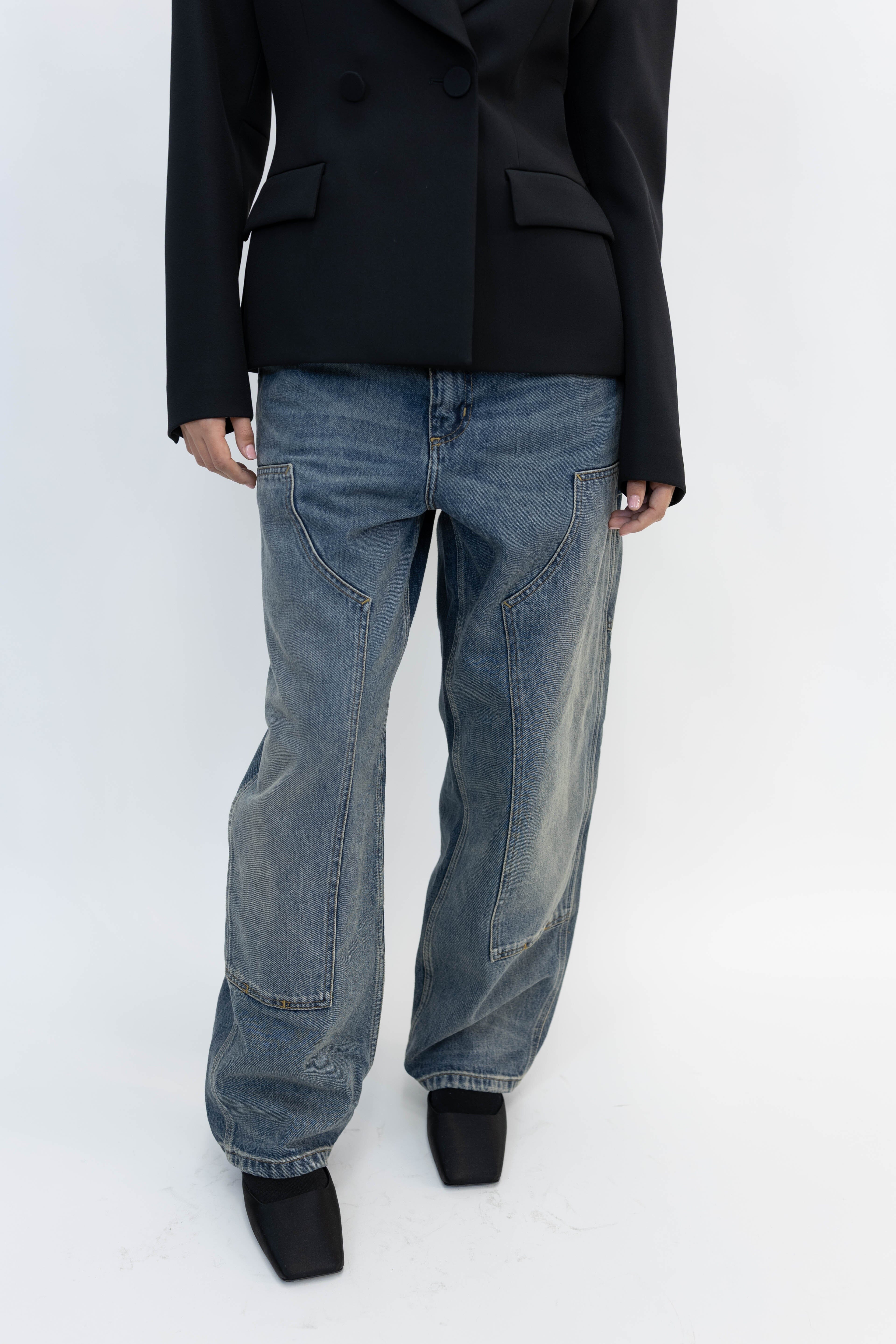 BRANDON DOUBLE KNEE PANT IN BLUE WORN USED WASH JEANS CARHARTT