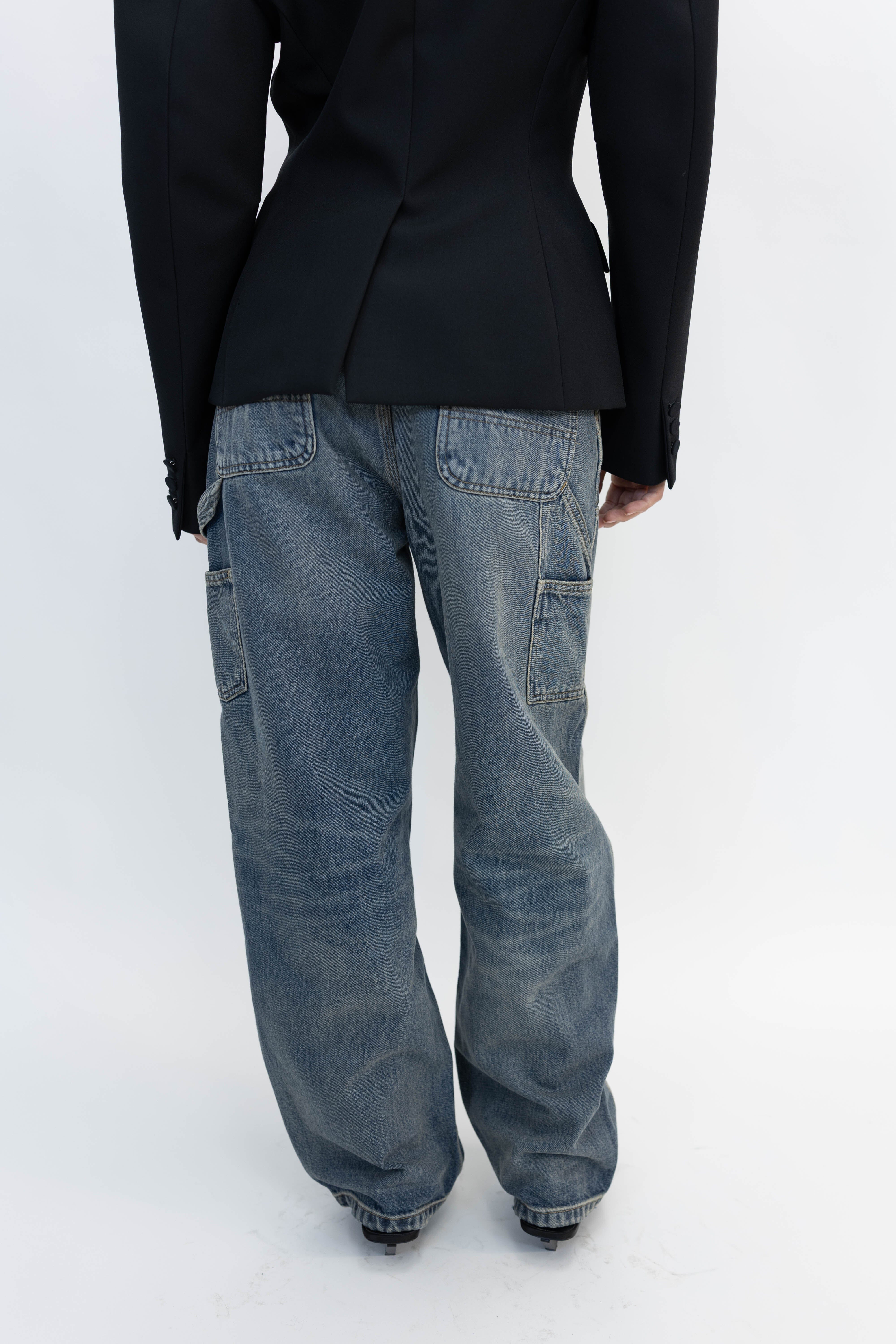 BRANDON DOUBLE KNEE PANT IN BLUE WORN USED WASH JEANS CARHARTT