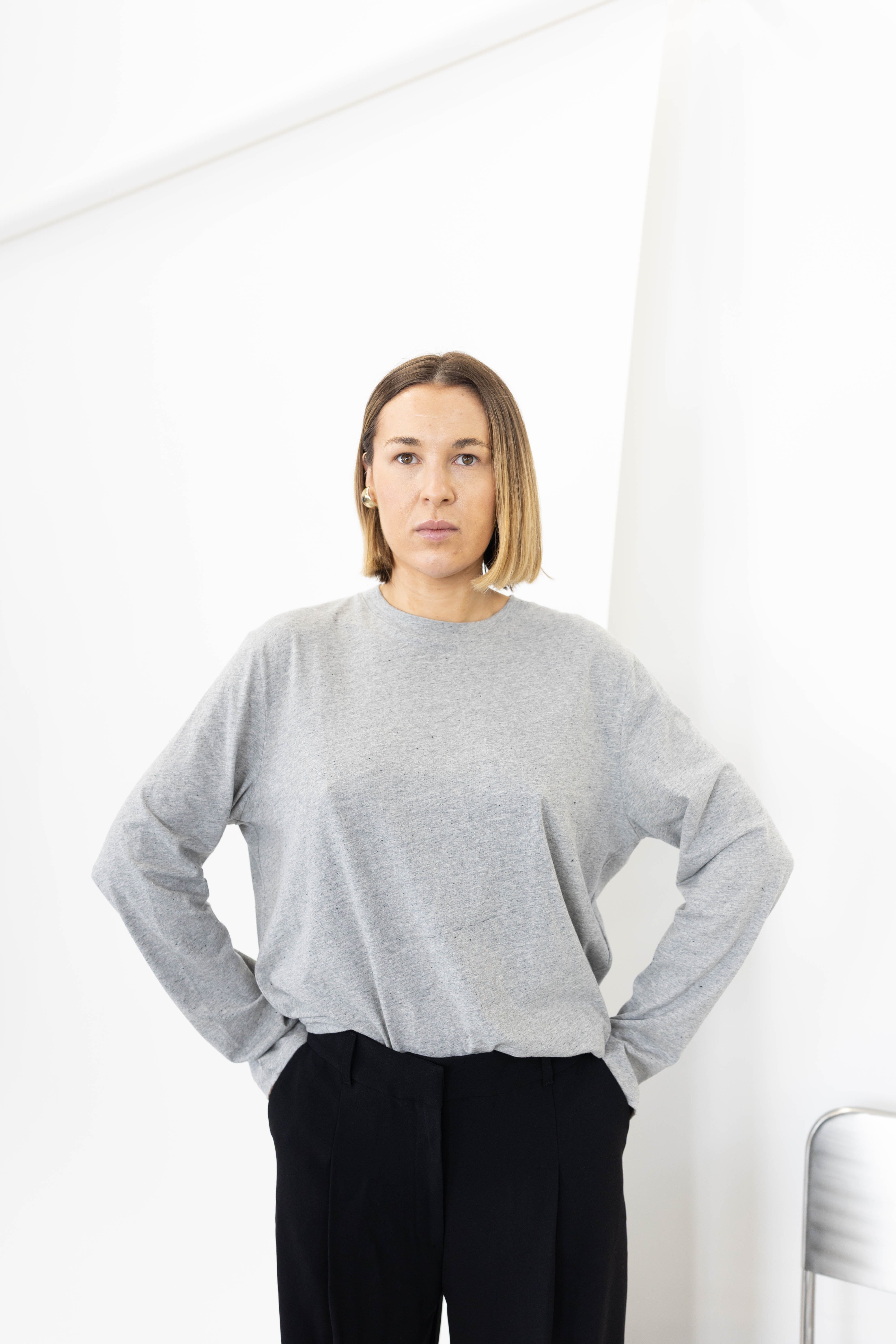 SLUB JERSEY LONG SLEEVE IN LIGHT GREY TOP ROHE