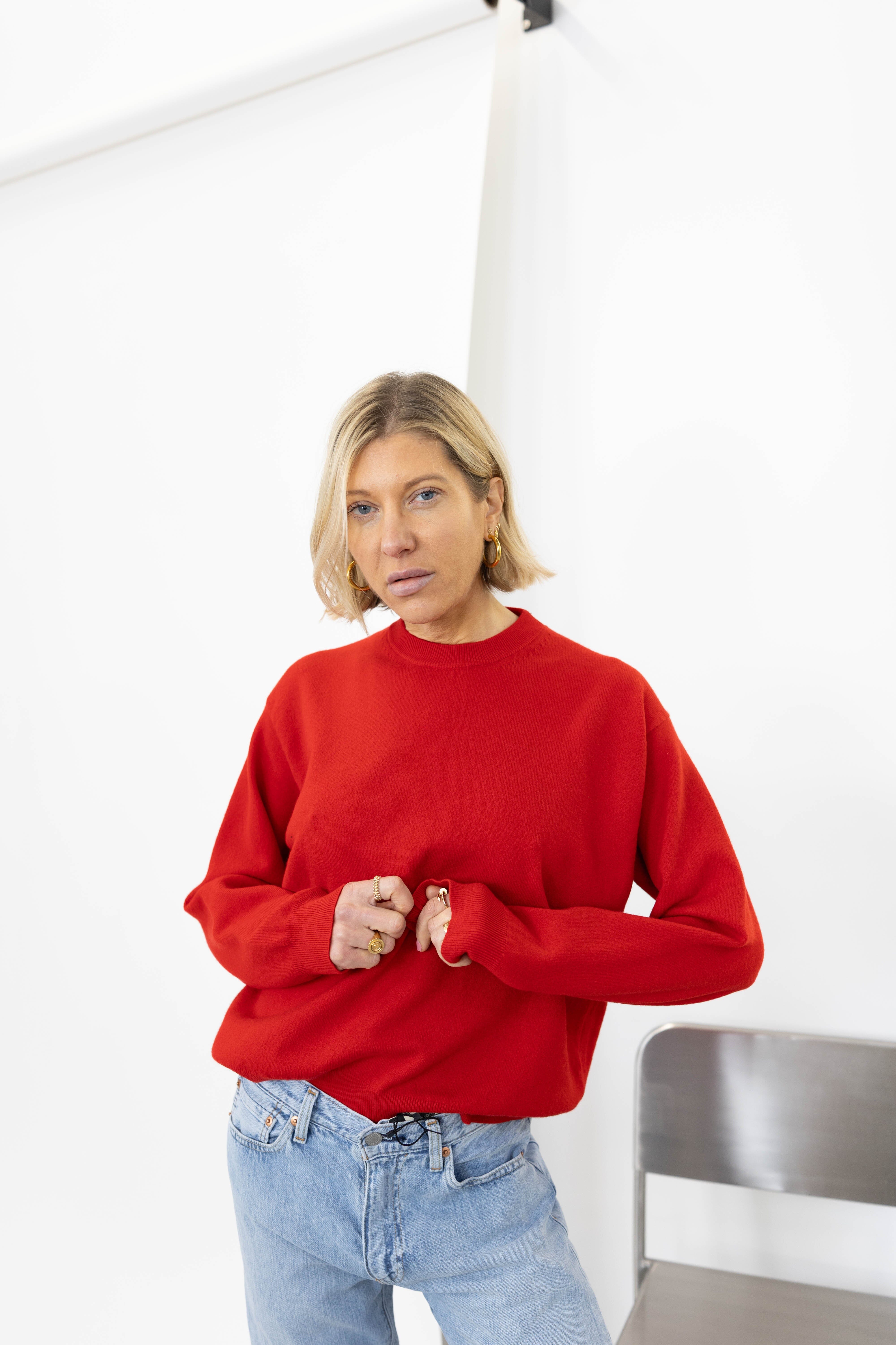 CREWNECK WITH OPEN NECK IN RED KNIT ROHE
