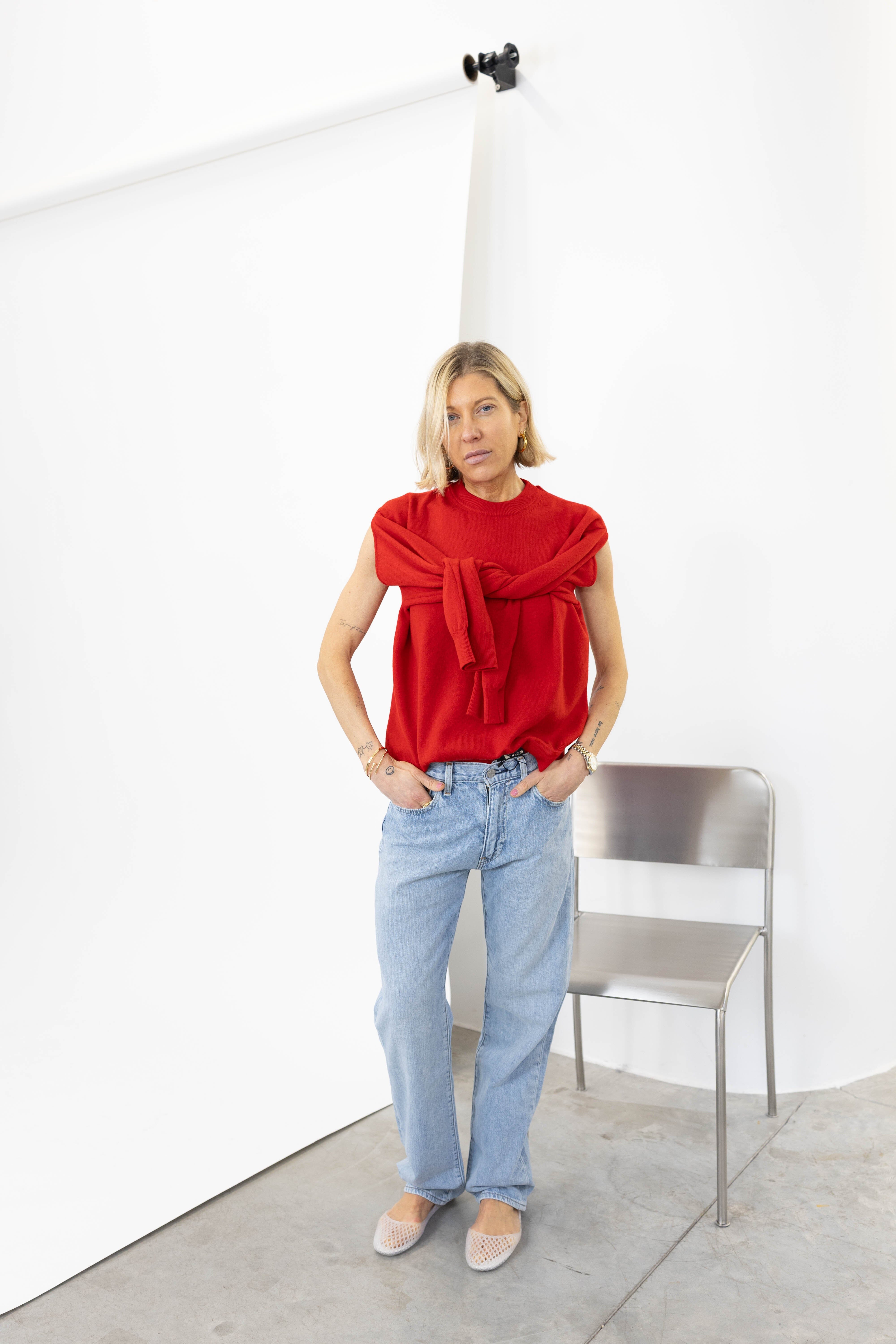CREWNECK WITH OPEN NECK IN RED KNIT ROHE