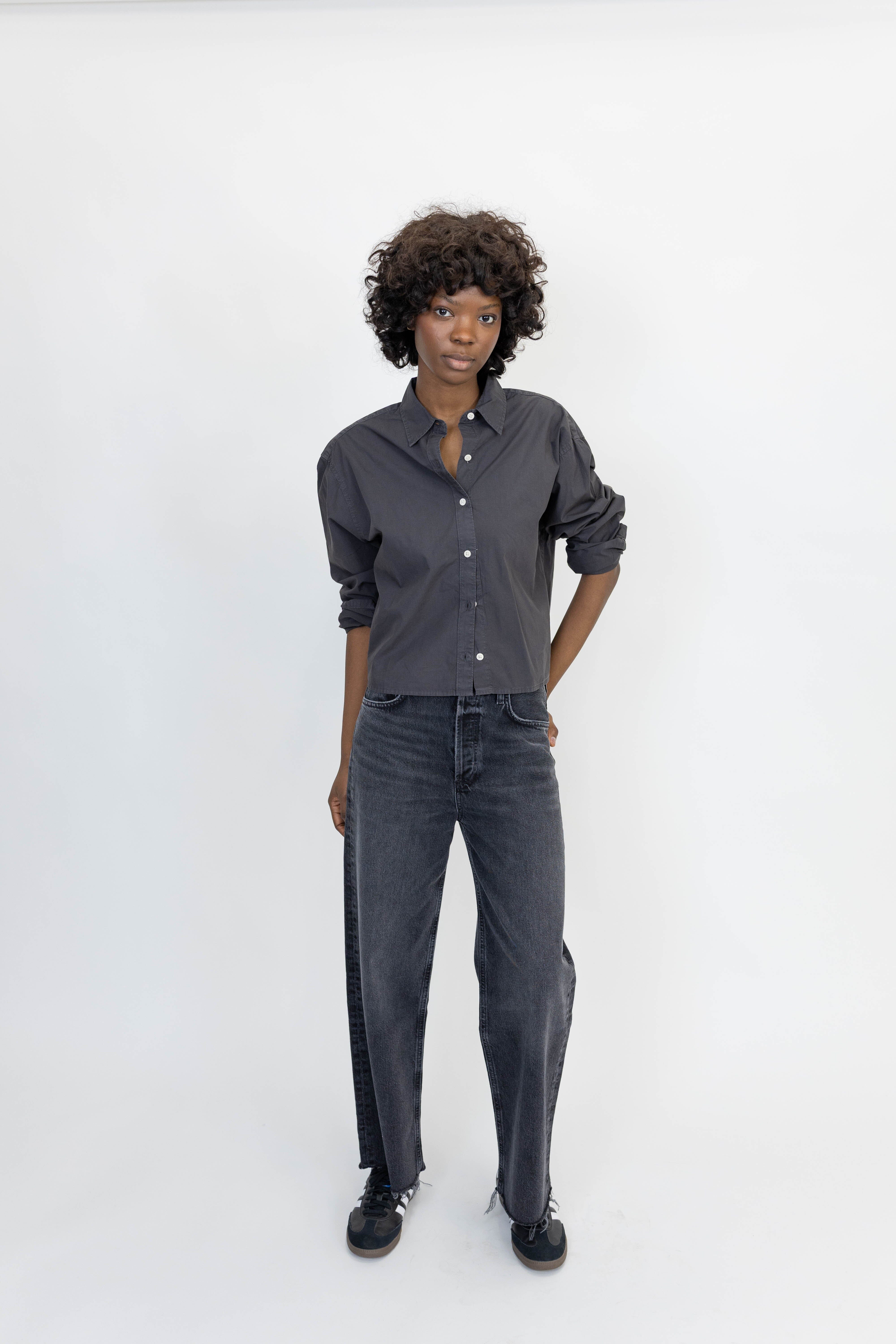 REN STRAIGHT AND CROP JEAN IN DARK GREY JEANS AGOLDE