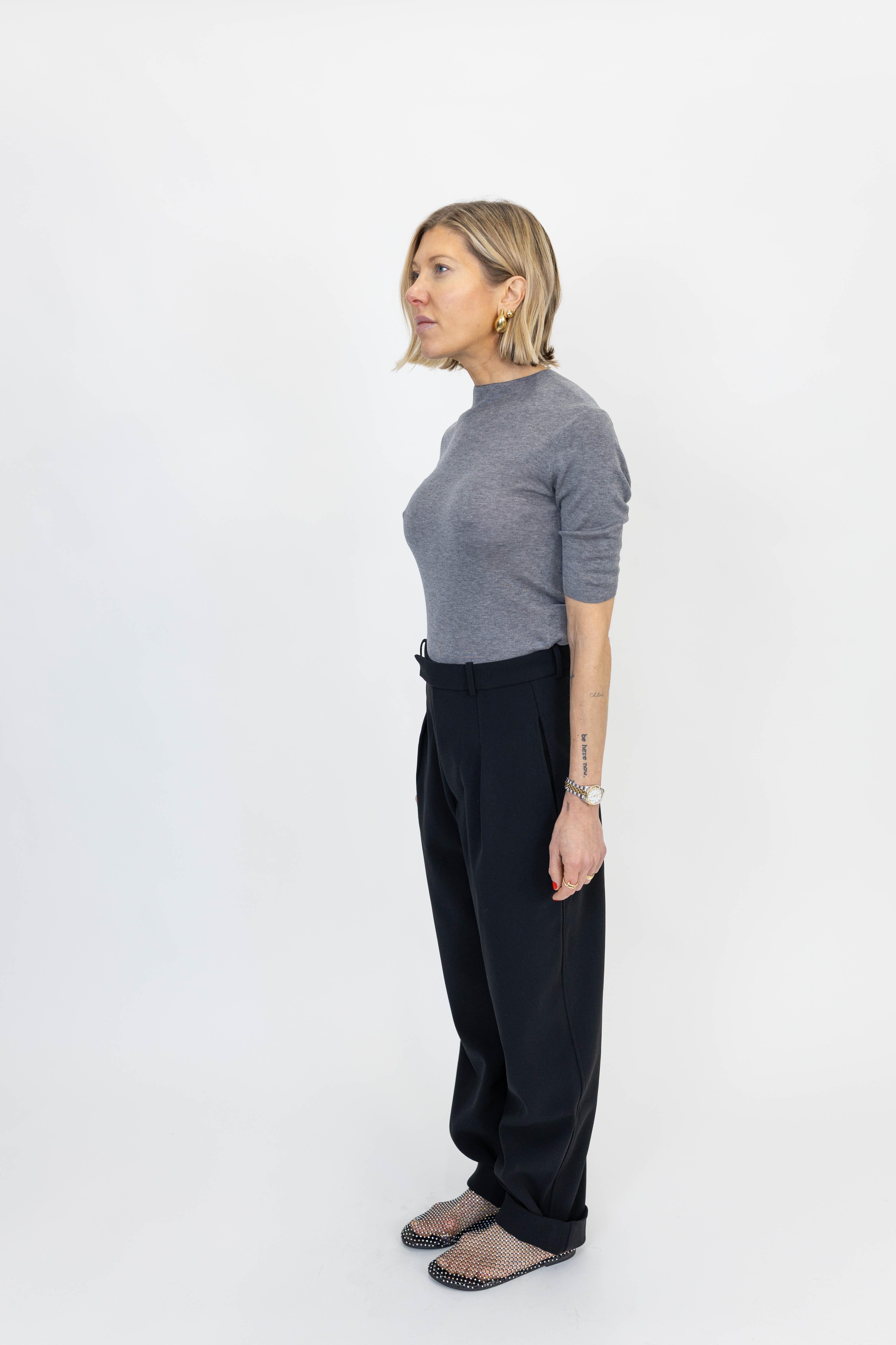 ASIA SS HIGH NECK IN MEDIUM GREY TOP GESTUZ