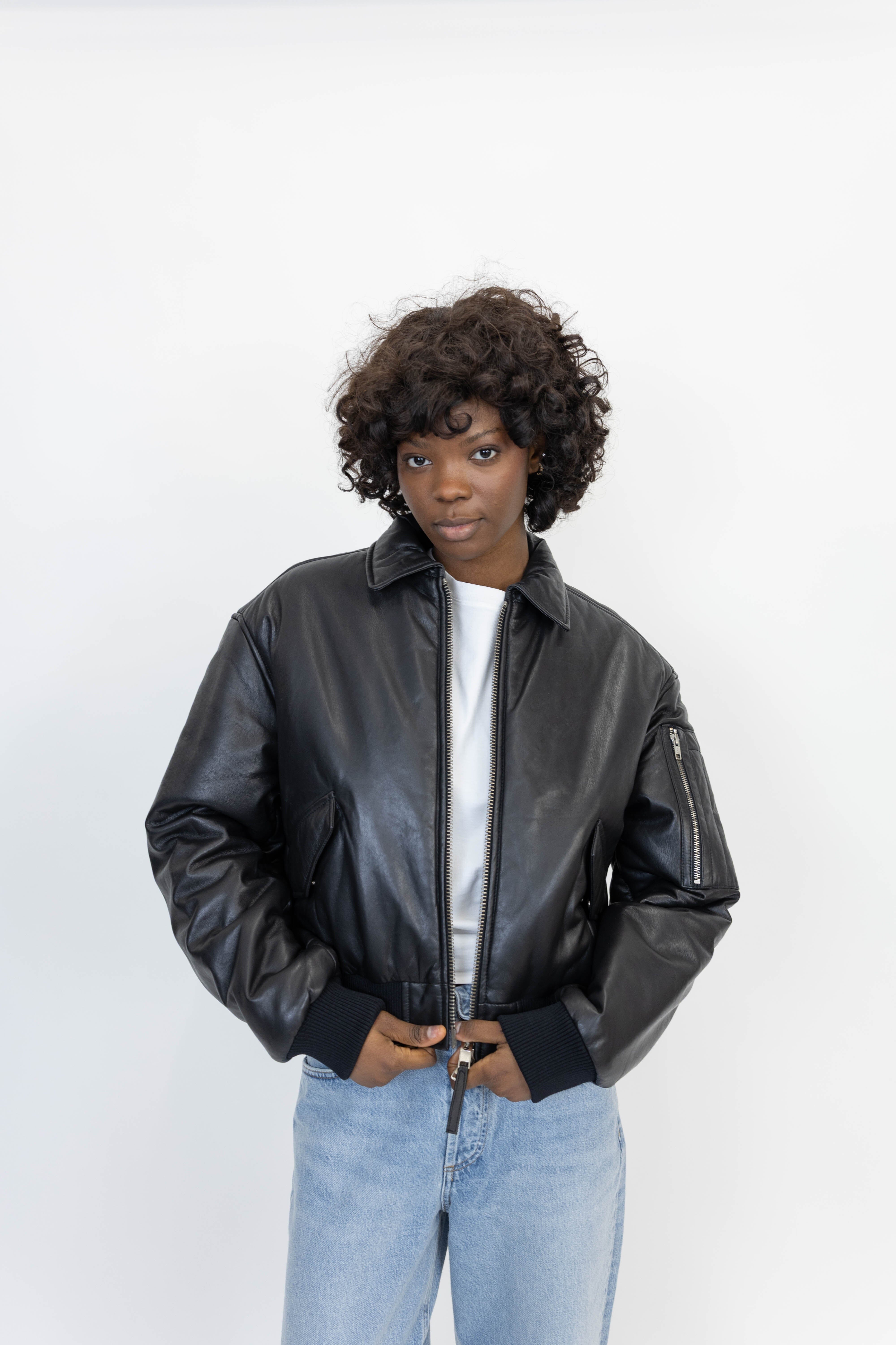 PAD LEATHER BOMBER JACKET OVAL SQUARE