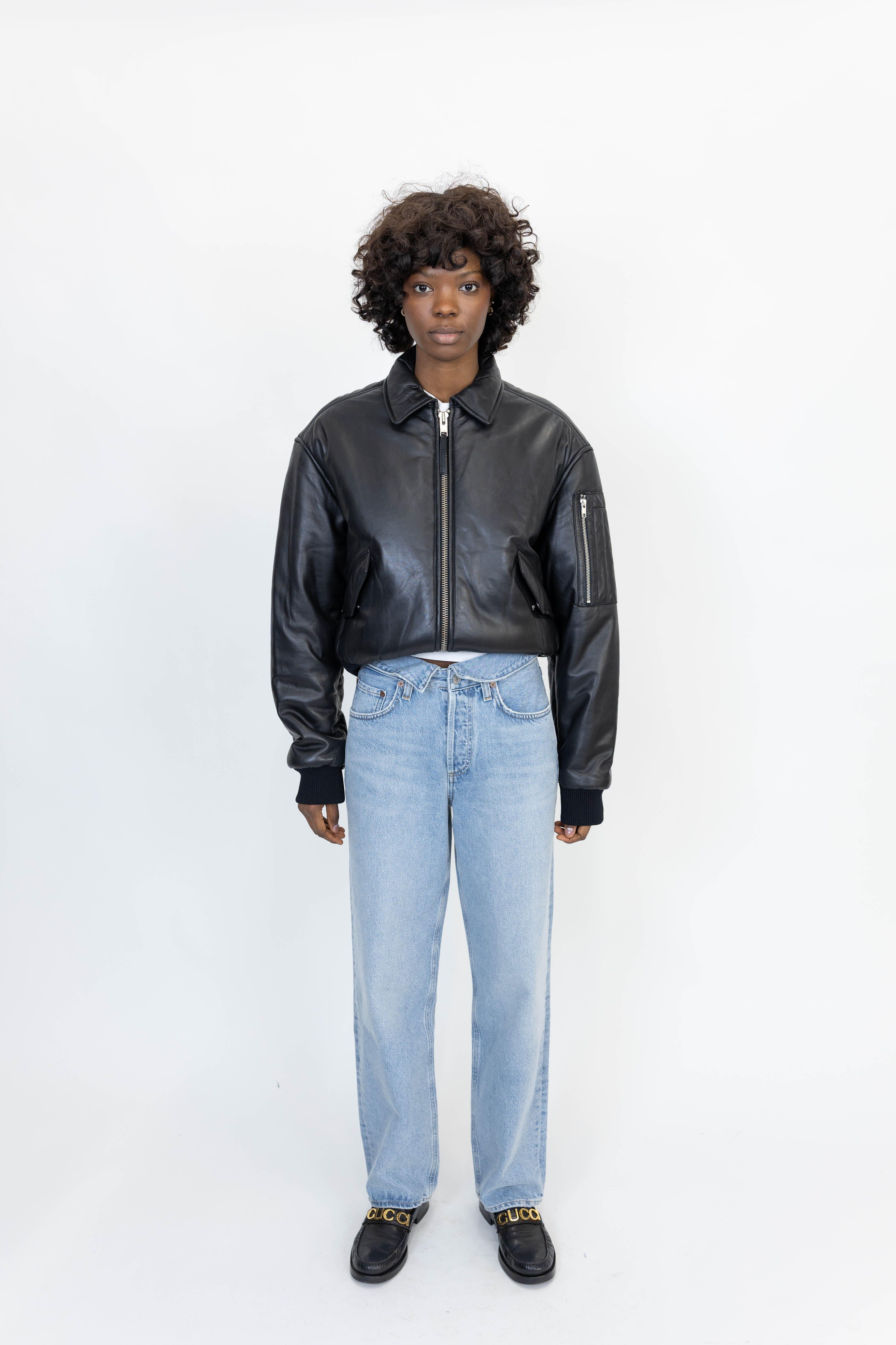 PAD LEATHER BOMBER JACKET OVAL SQUARE