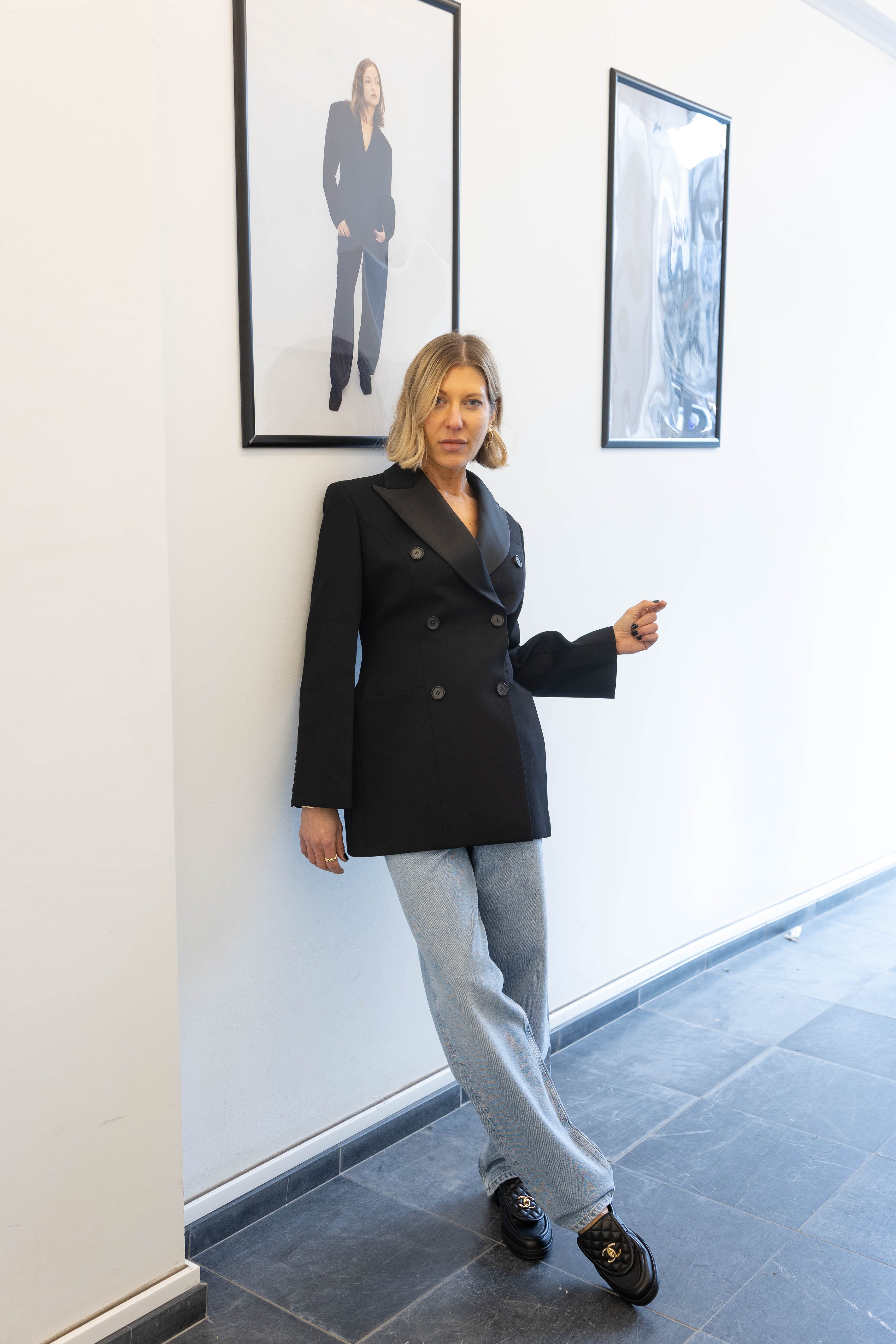 SCULPTED DOUBLE CHEST BLAZER IN BLACK BLAZER LA PISCINE