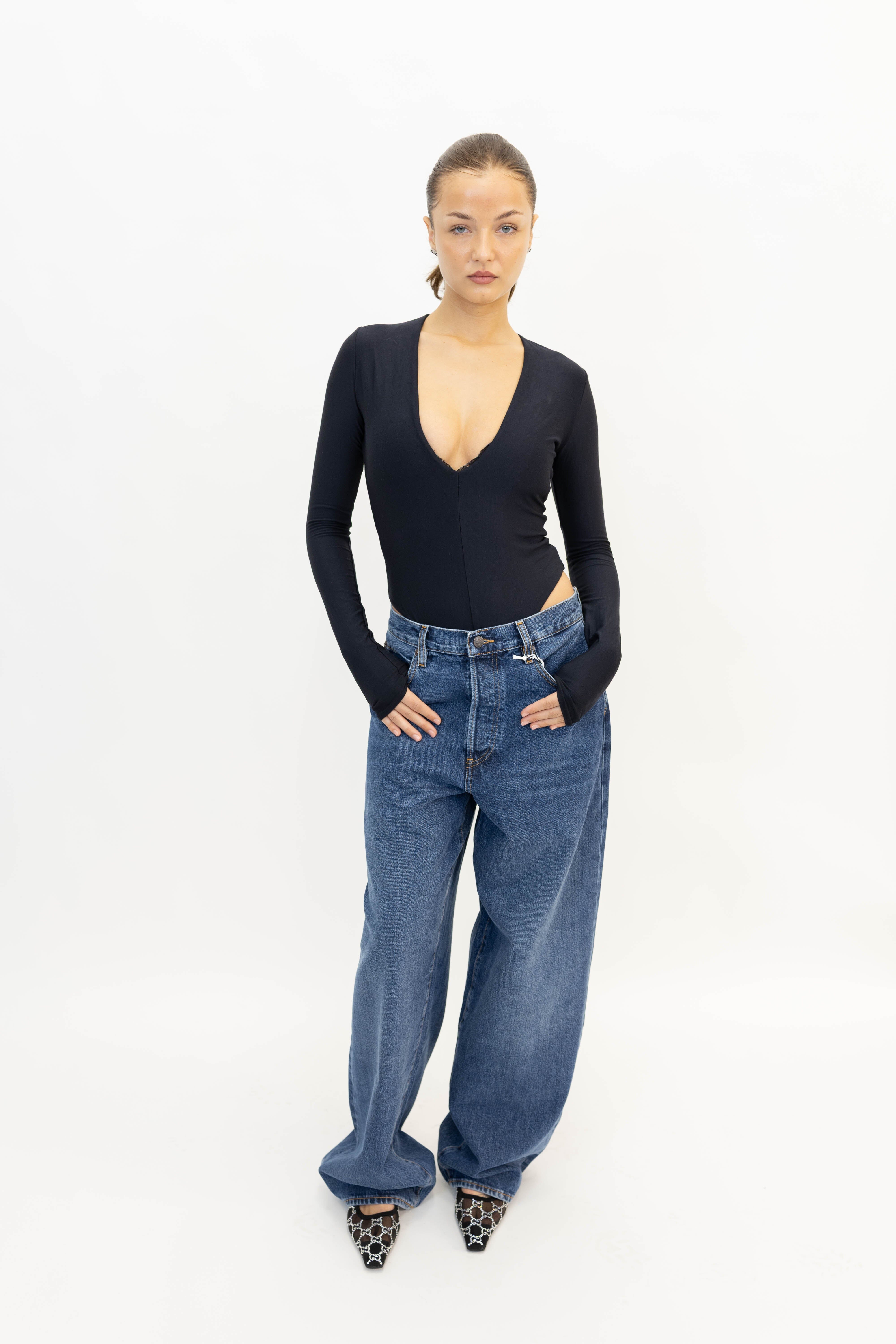 LONG SLEEVE DEEP V NECK BODYSUIT BODY ETERNE