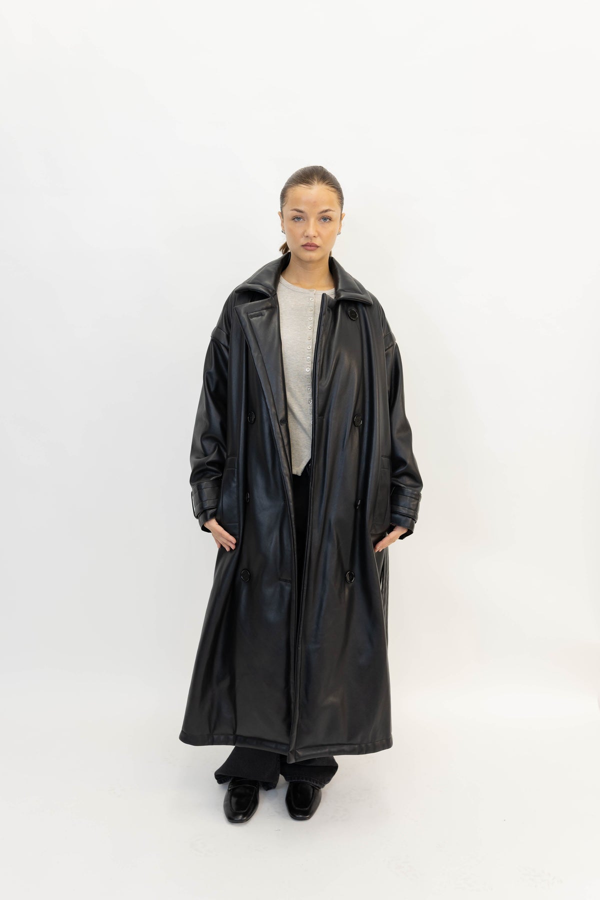 EMILY FAUX LEATHER PUFFER BELTED TRENCH COAT TRENCH STAND STUDIO