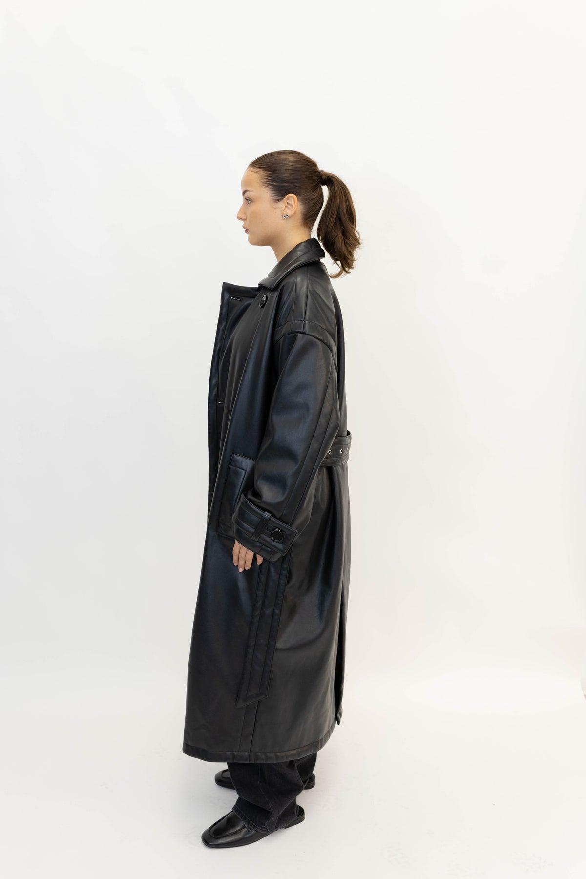 EMILY FAUX LEATHER PUFFER BELTED TRENCH COAT TRENCH STAND STUDIO
