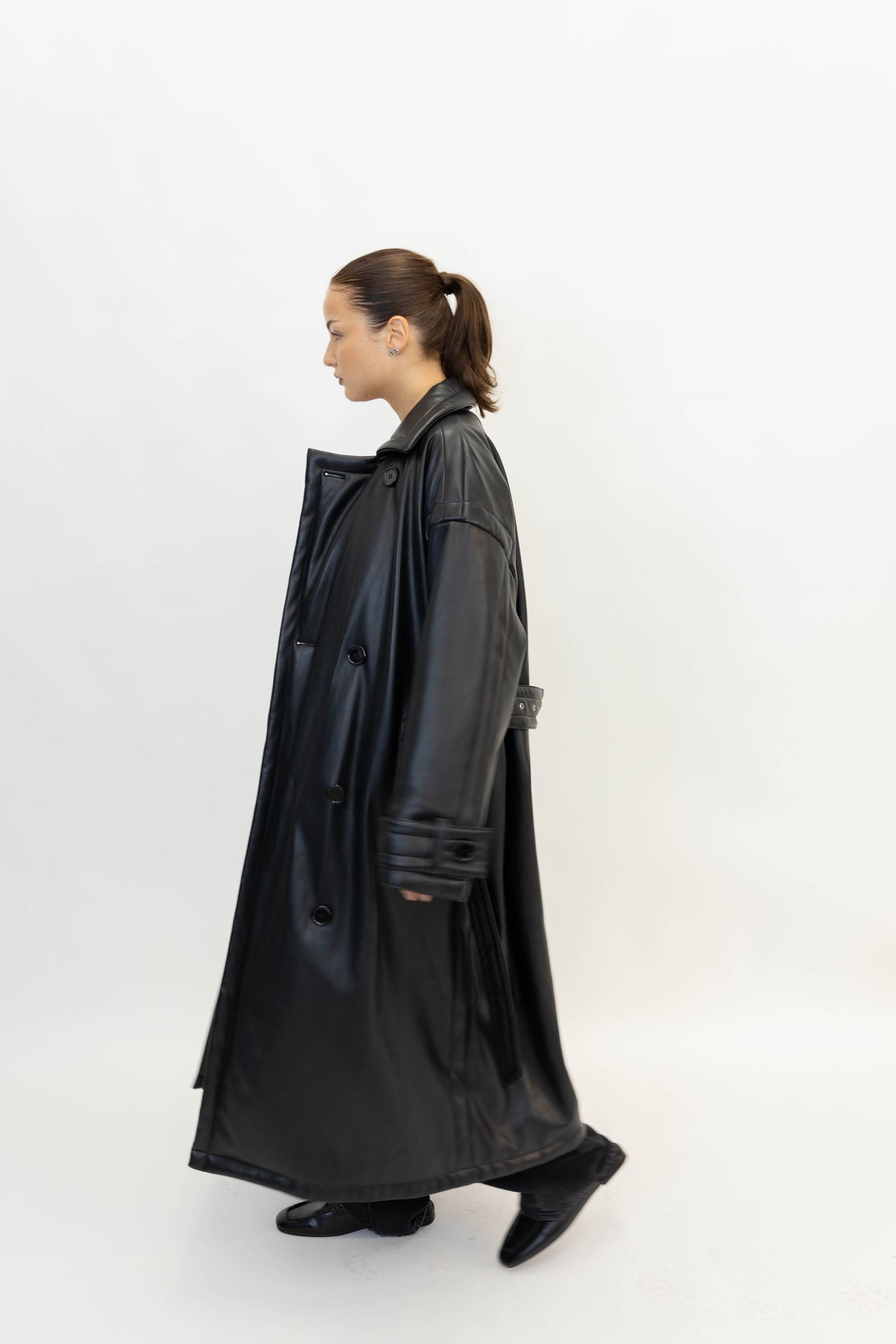 EMILY FAUX LEATHER PUFFER BELTED TRENCH COAT TRENCH STAND STUDIO