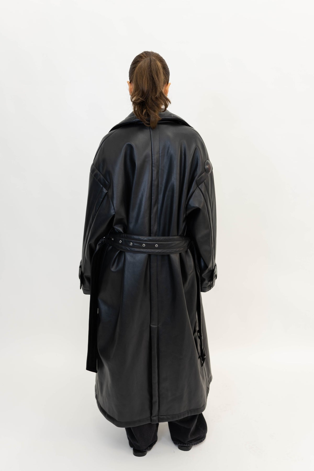 EMILY FAUX LEATHER PUFFER BELTED TRENCH COAT TRENCH STAND STUDIO