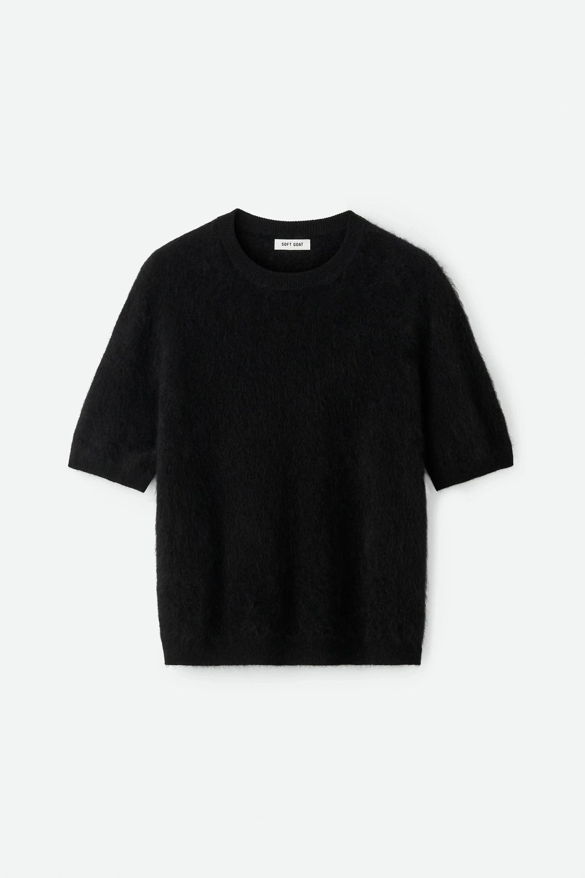 BRUSHED SHORT SLEEVE IN BLACK KNIT SOFT GOAT