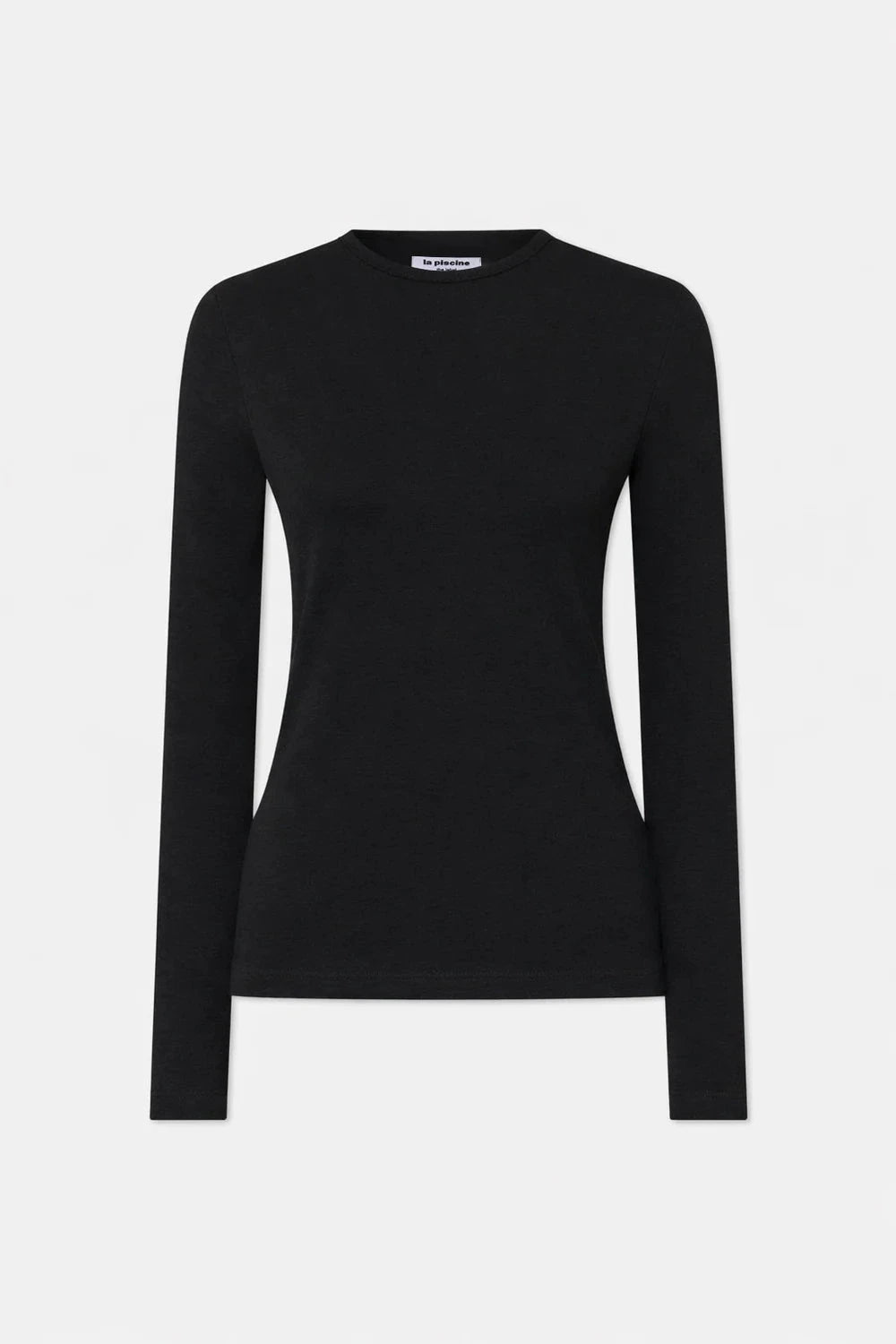 LAYERED WOOL RIBBED LONGSLEEVE T-SHIRT IN BLACK TEES LA PISCINE