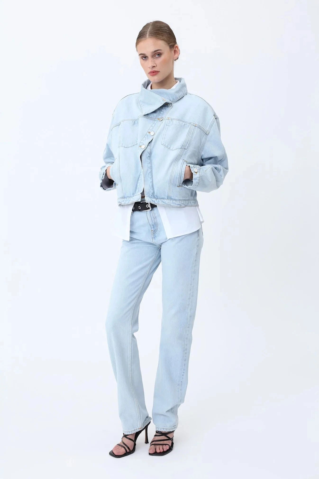 KAIA DENIM JACKET IN SOFT BLUE JACKET WON HUNDRED