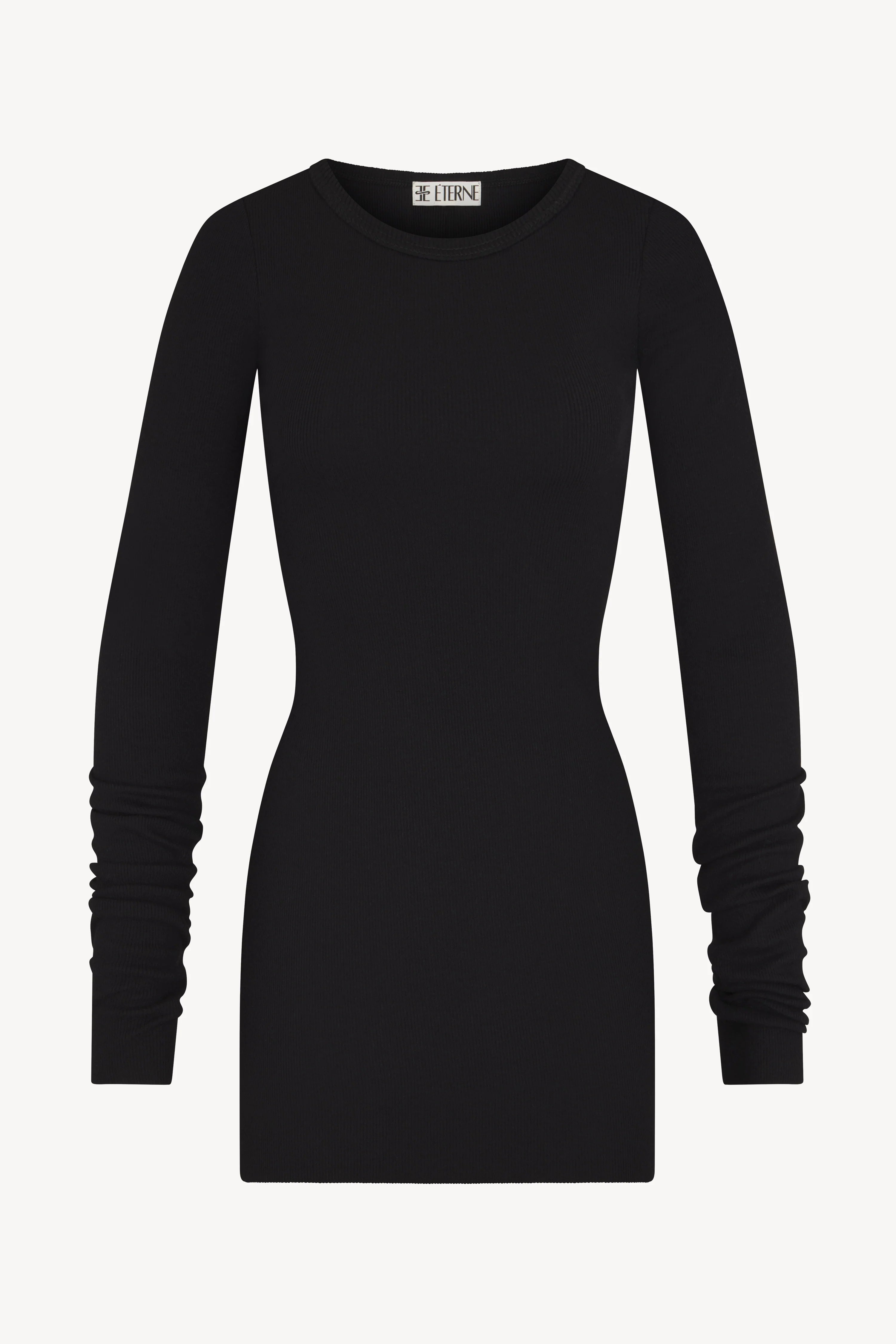 LONG SLEEVE CREWNECK MINI DRESS IN BLACK DRESS ETERNE