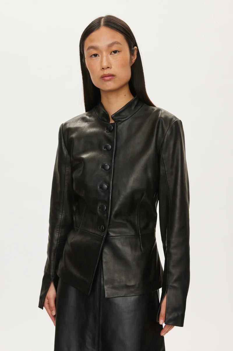 LEVI LEATHER BLAZER IN BLACK BLAZER OVAL SQUARE