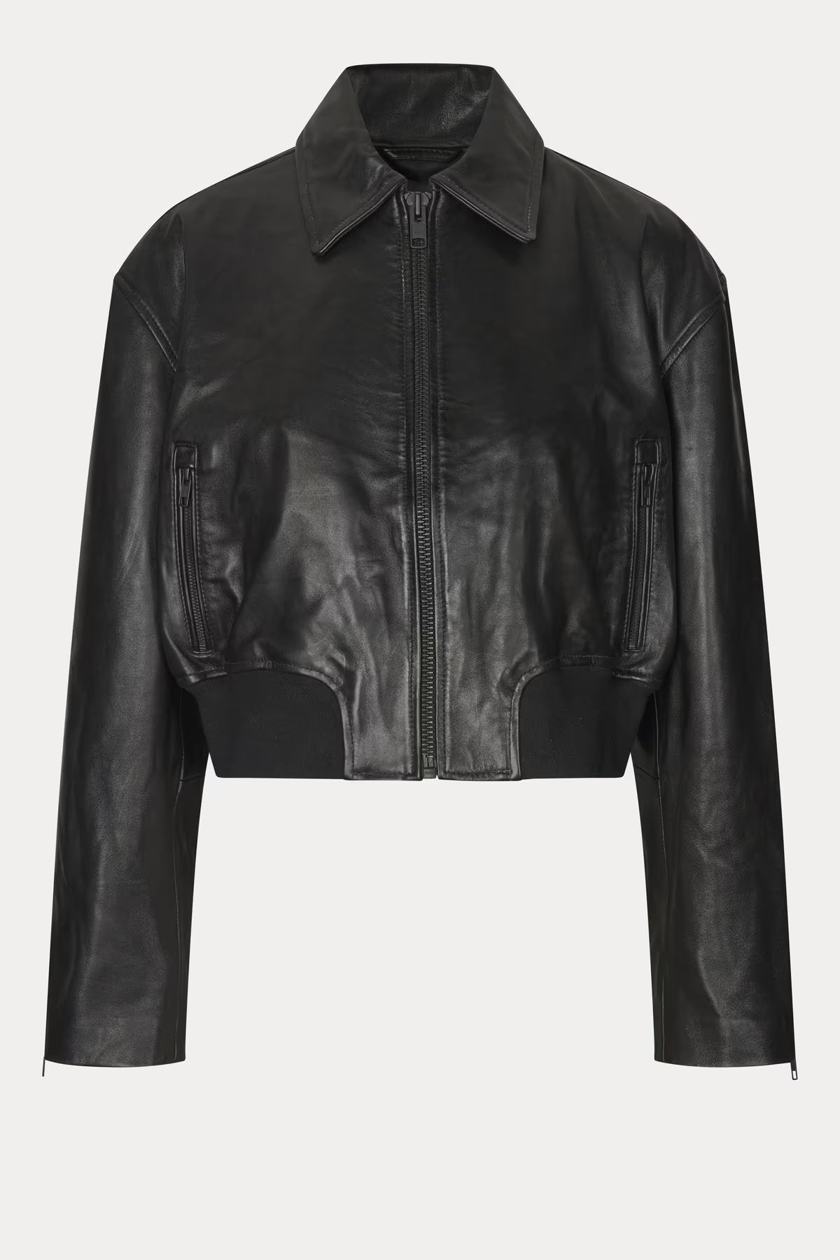 MARILYN LEATHER BOMBER IN BLACK JACKET OVAL SQUARE