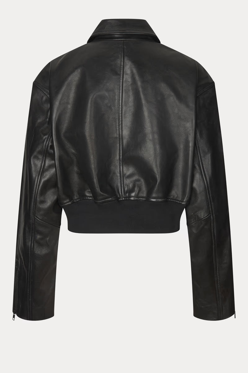 MARILYN LEATHER BOMBER IN BLACK JACKET OVAL SQUARE