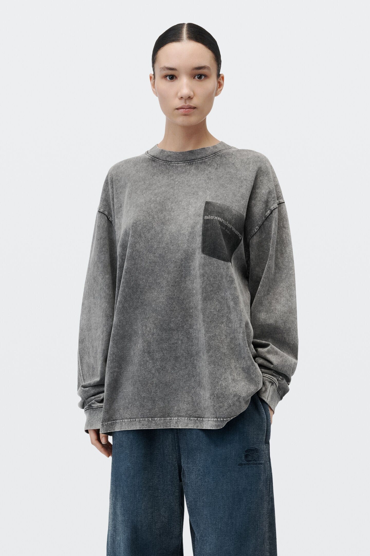 LONGSLEEVE TEE SHADOW POCKET IN WASHED GREY TSHIRT ALEXANDER WANG