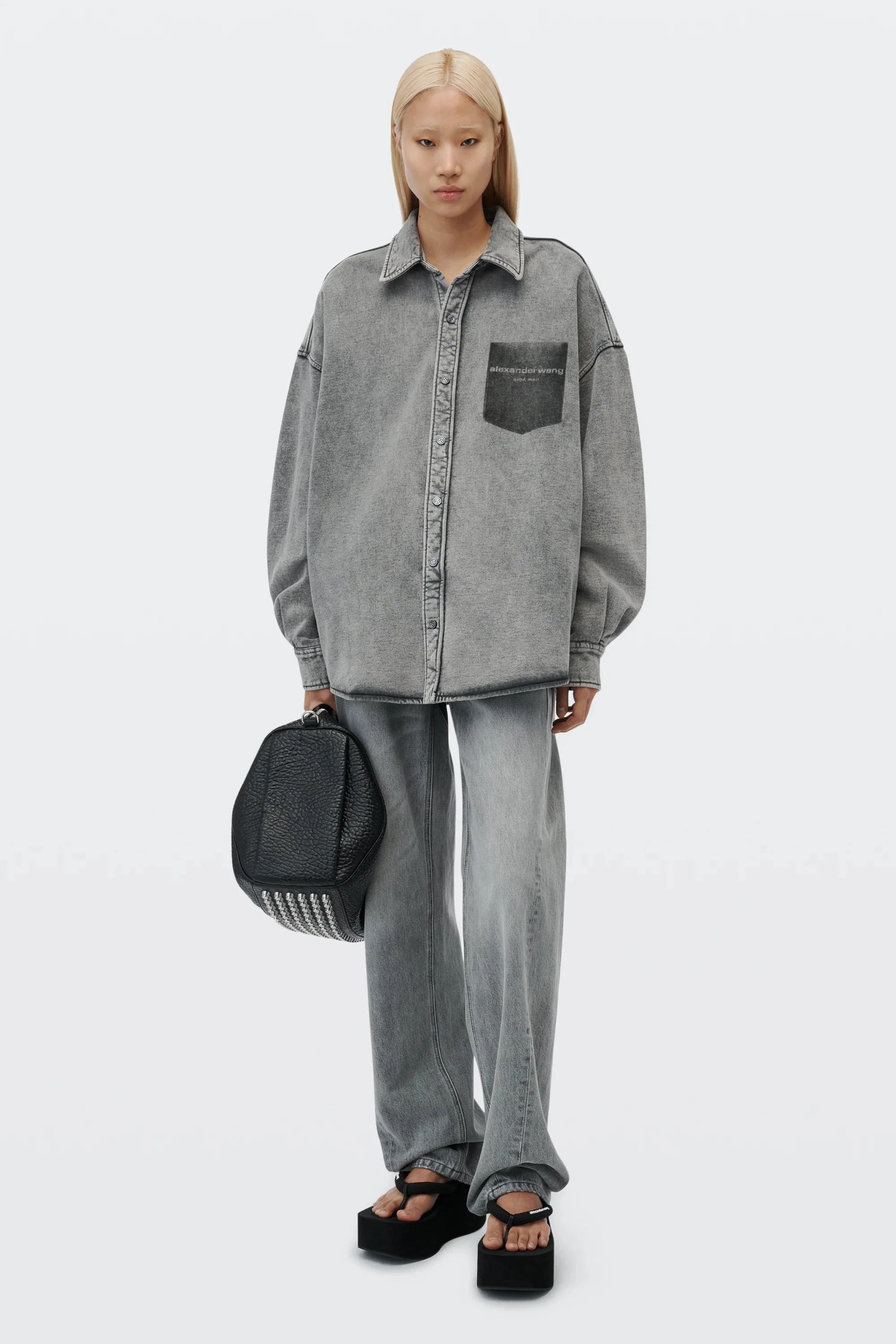 BUTTON DOWN SHIRT W/ SHADOW POCKET IN WASHED GREY SHIRT ALEXANDER WANG