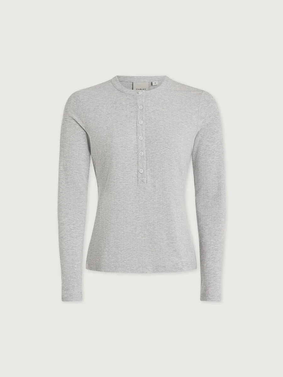 KESIA LONG SLEEVE HENLEY IN LIGHT GREY TOP VARLEY