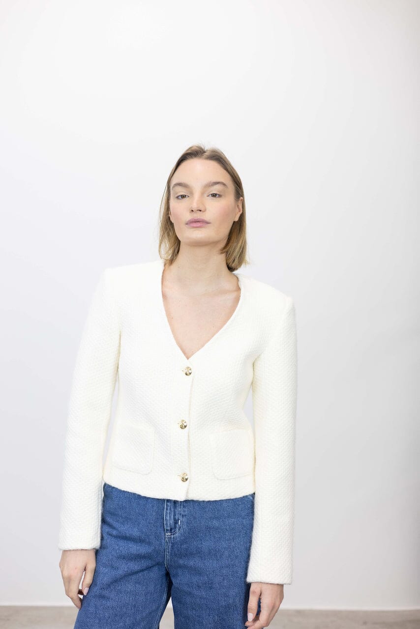 ANITTA V NEKCLINE JACKET IN IVORY – KURE