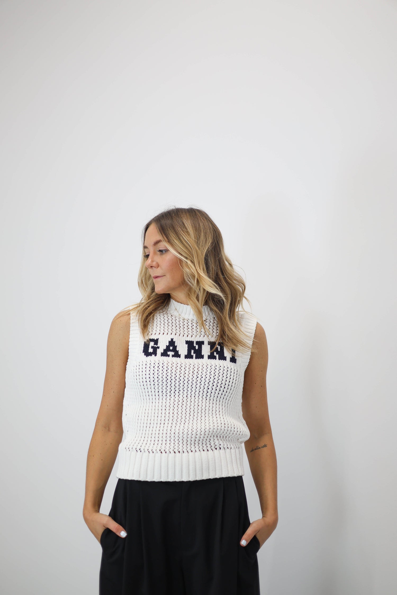 COTTON ROPE VEST WITH LOGO VEST GANNI 