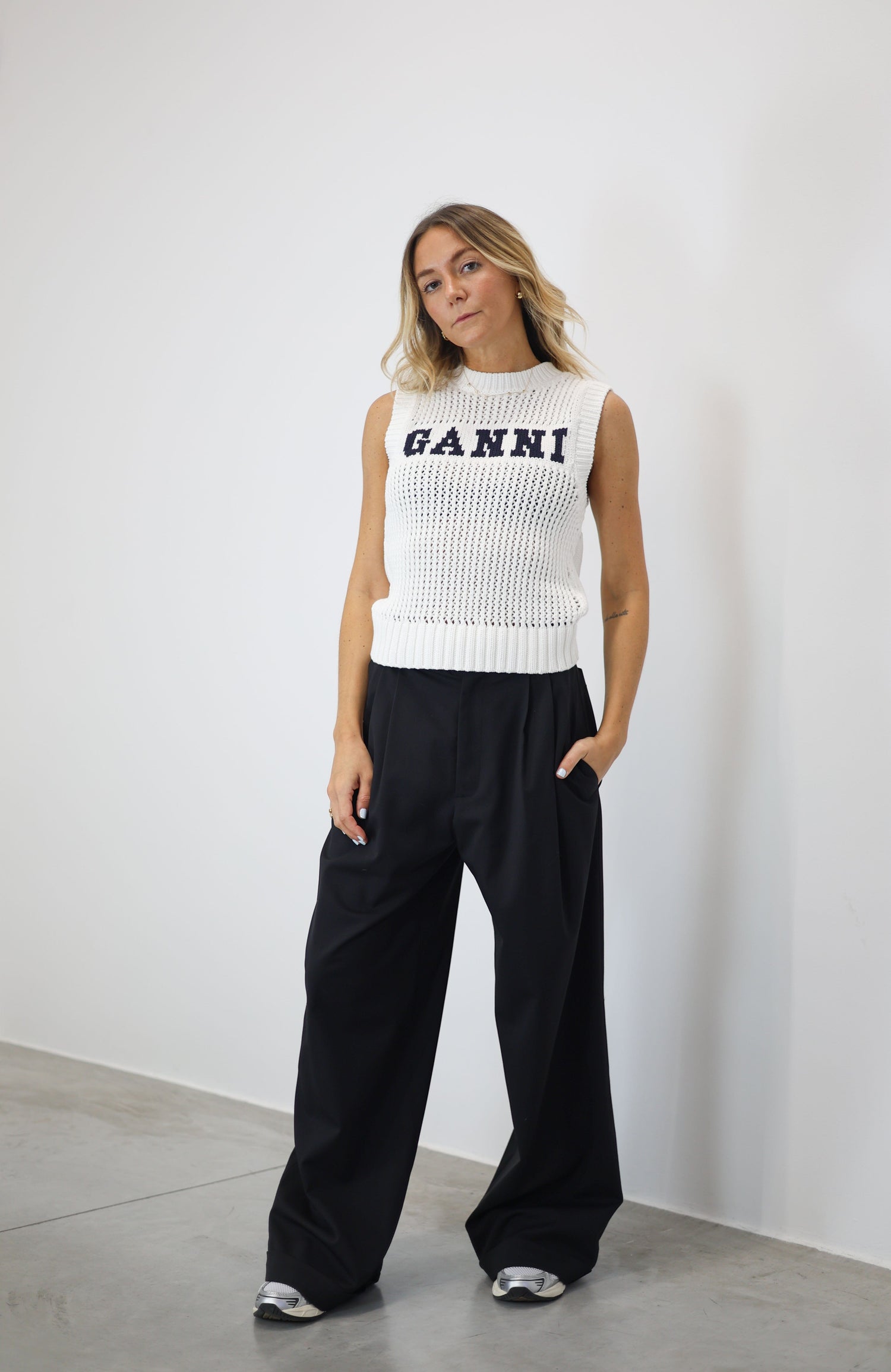 COTTON ROPE VEST WITH LOGO VEST GANNI 