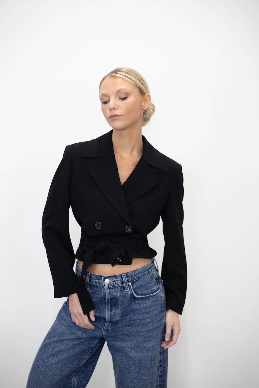 DOUBLE BREASTED CREPE CROP TRENCH COAT THEORY 