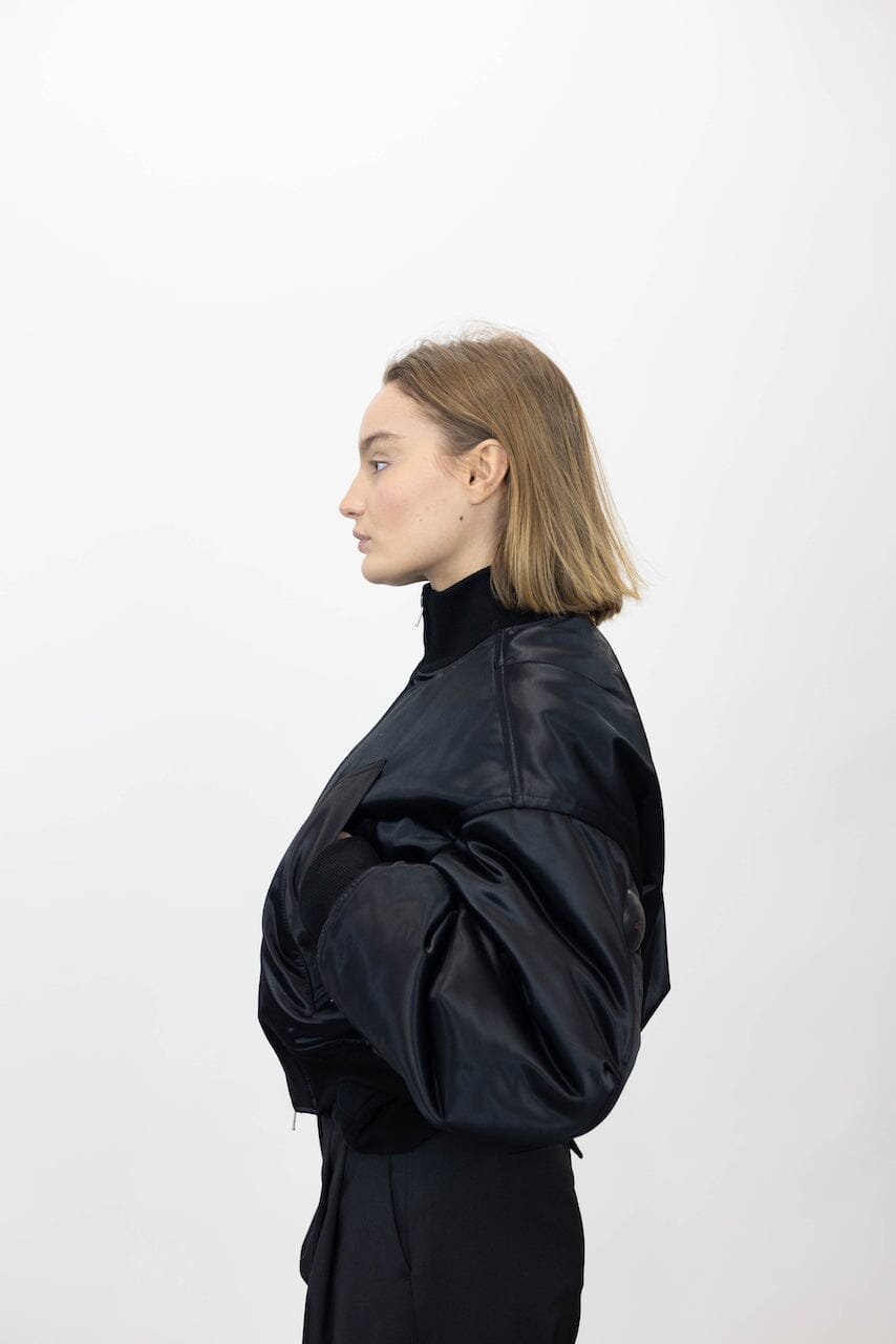 【送料&関税込】Alexander Wang Black Nylon Bomber Jacket unisex bomber jacket in sateen in BLACK | alexanderwang®