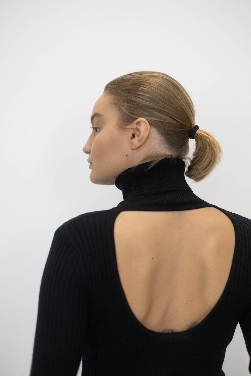 MERINO RIB OPEN BACK TURTLENECK SWEATER KNIT GANNI 