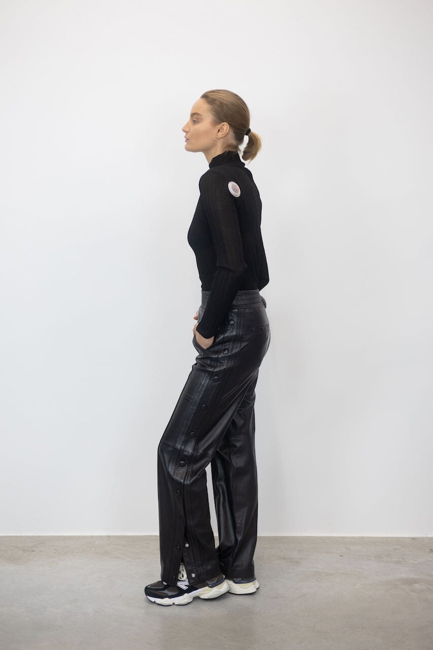 POPPER RELAXED FIT LEATHER PANTS WITH SIDE BUTTONS PANTS STAND STUDIO 