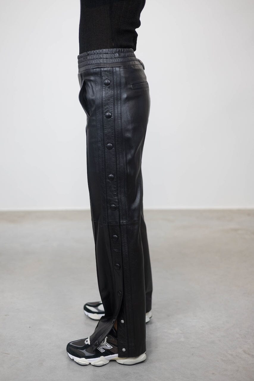 POPPER RELAXED FIT LEATHER PANTS WITH SIDE BUTTONS PANTS STAND STUDIO 