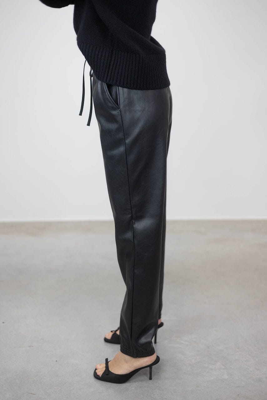 MARIE FAUX LEATHER TROUSERS WITH ELASTIC WAIST PANTS DESIGNERS REMIX 