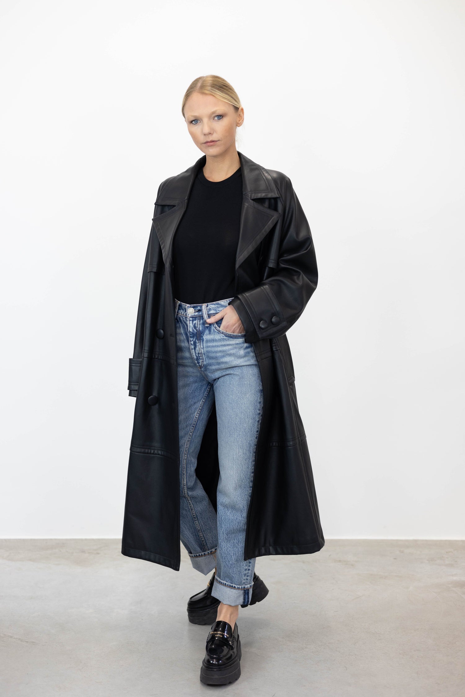 BETTY FAUX LEATHER TRENCH COAT COAT STAND STUDIO 