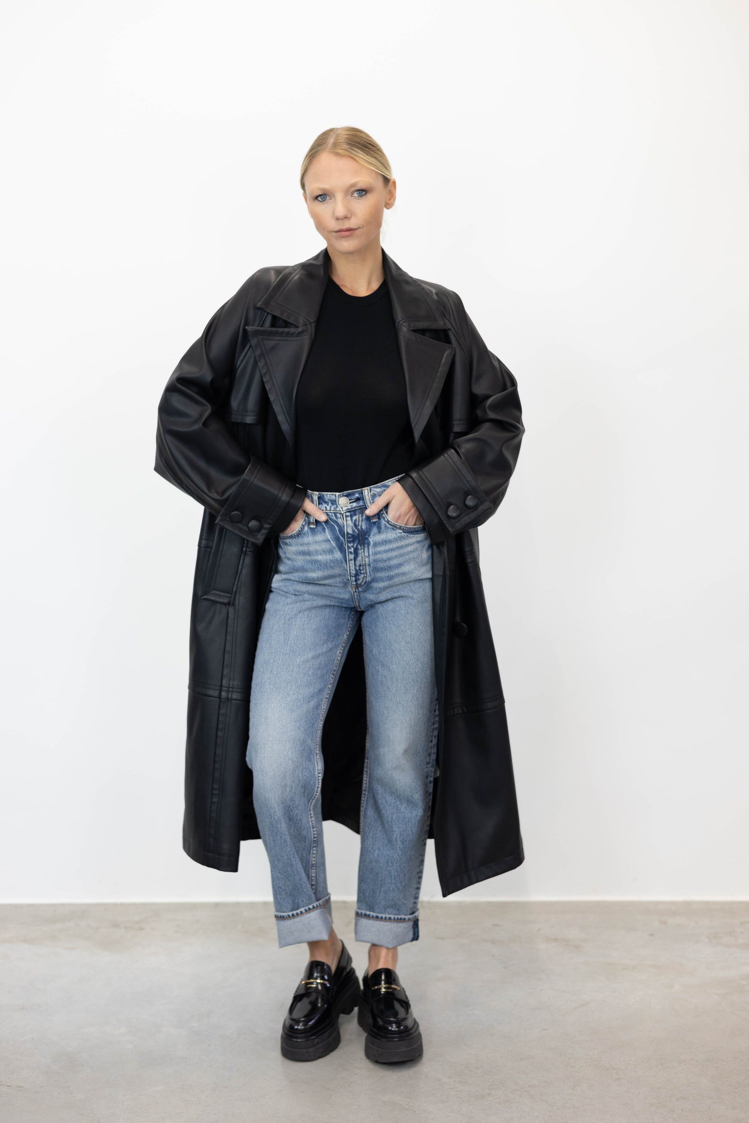 BETTY FAUX LEATHER TRENCH COAT COAT STAND STUDIO 