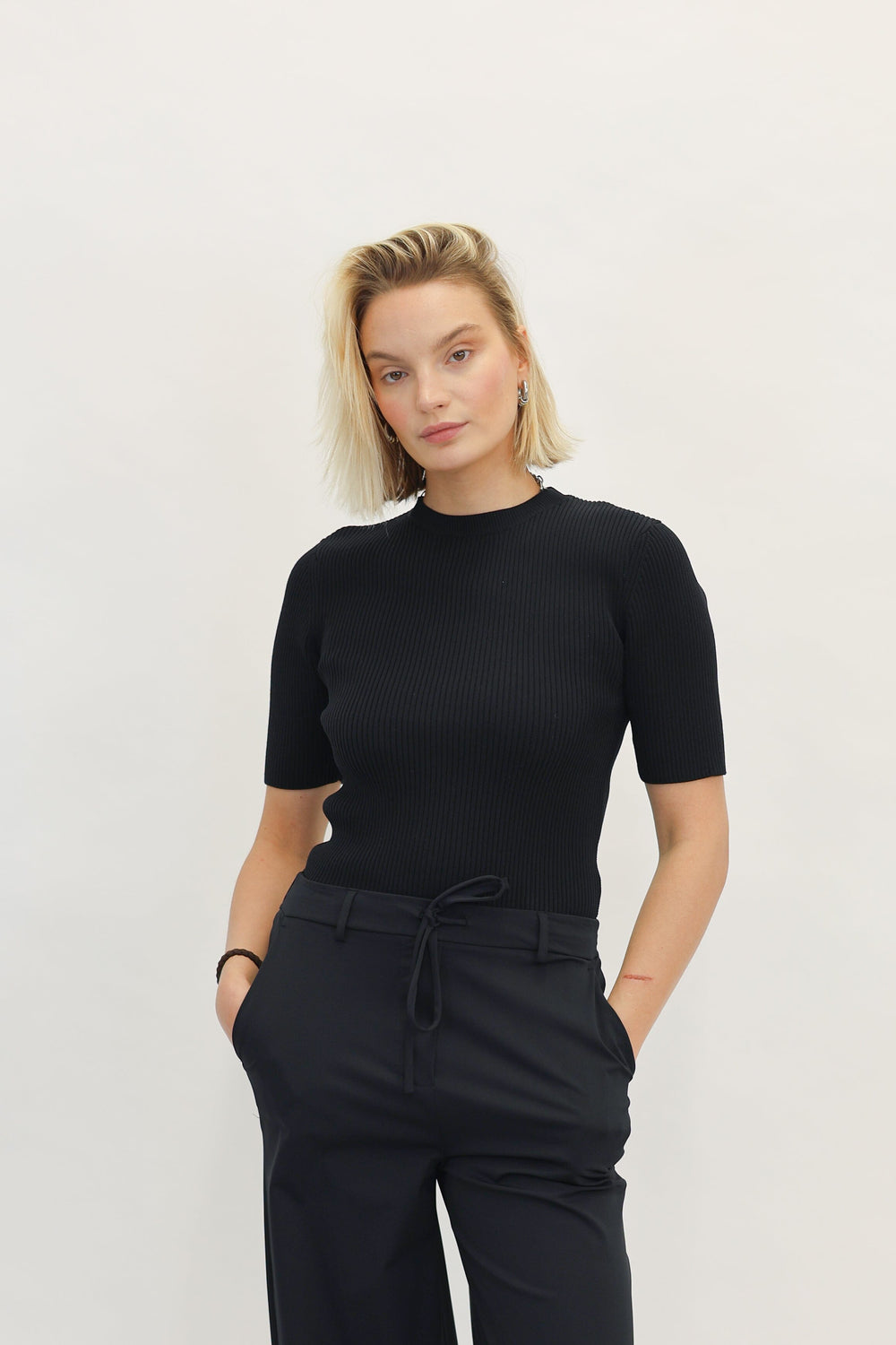 SHORT SLEEVE RIB KNITTED TOP TOP ROHE 