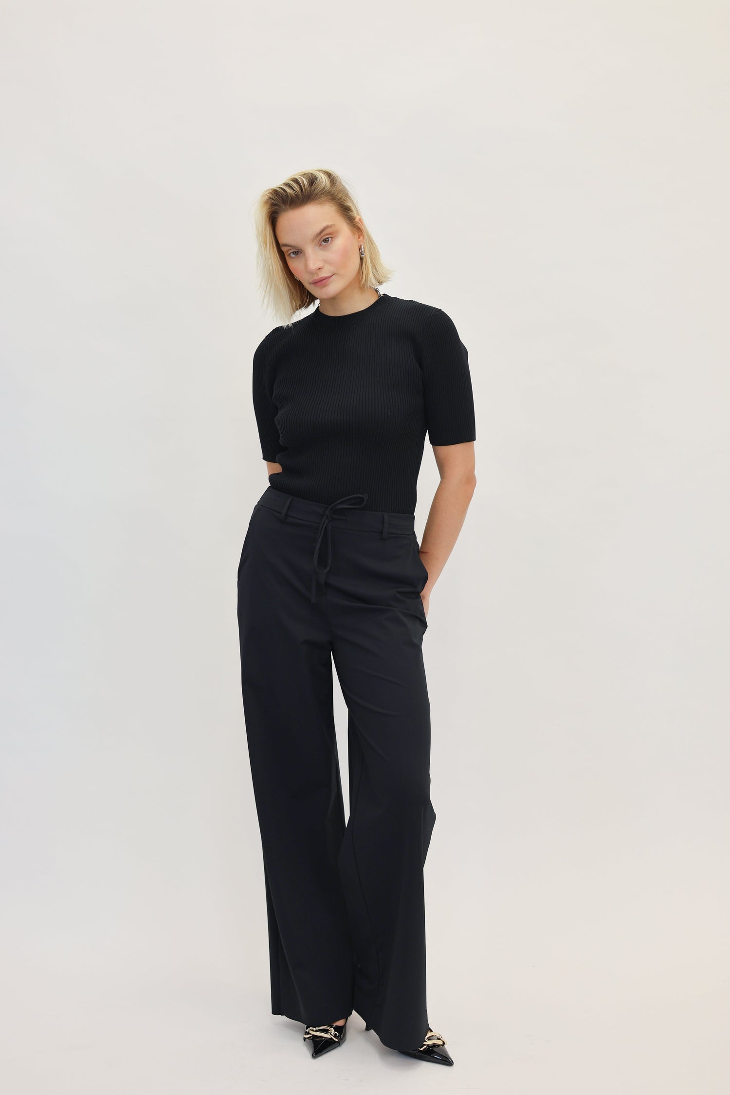 SHORT SLEEVE RIB KNITTED TOP TOP ROHE 