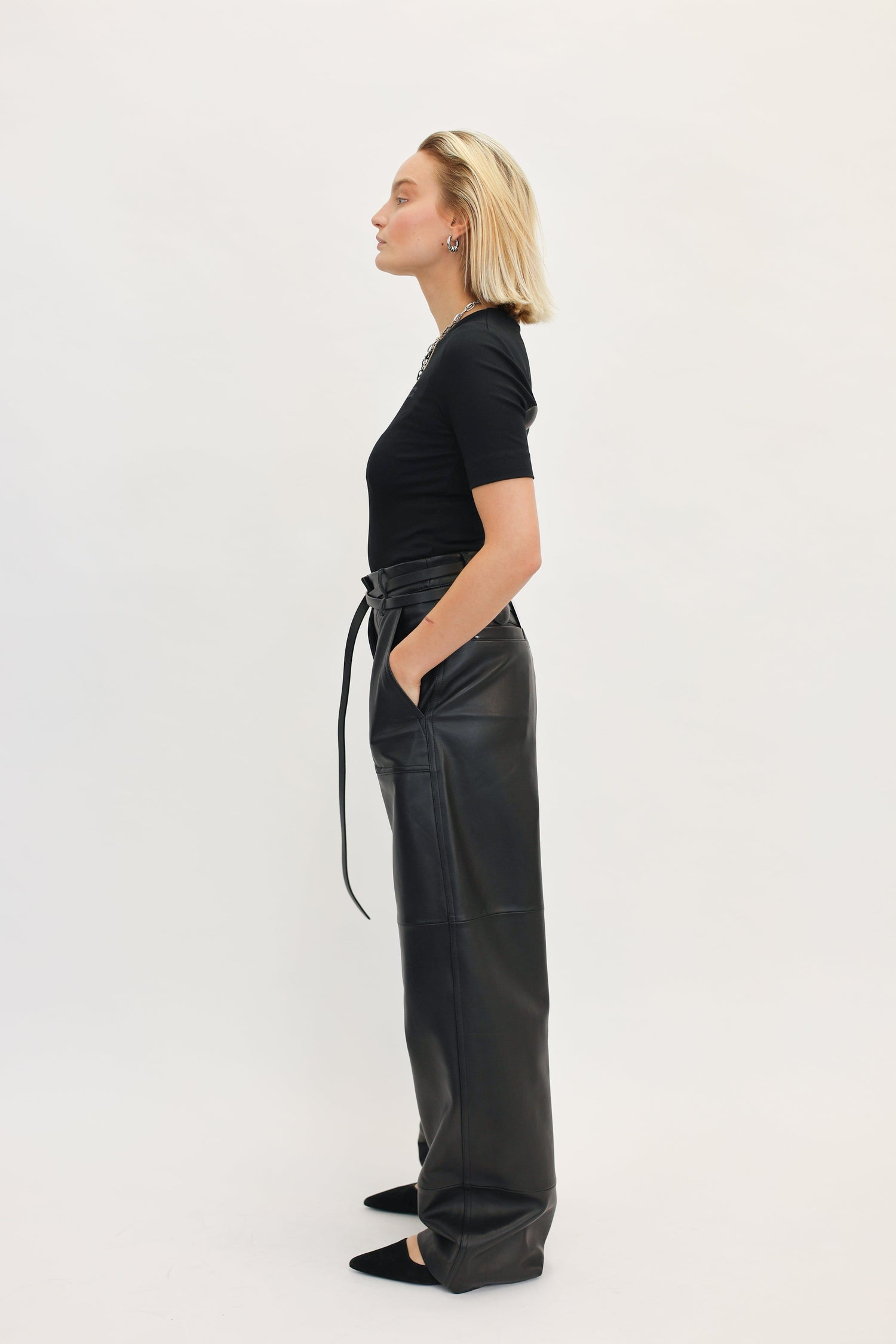 SOFT COTTON RIB SHORT SLEEVE T-SHIRT IN BLACK TOP GANNI 