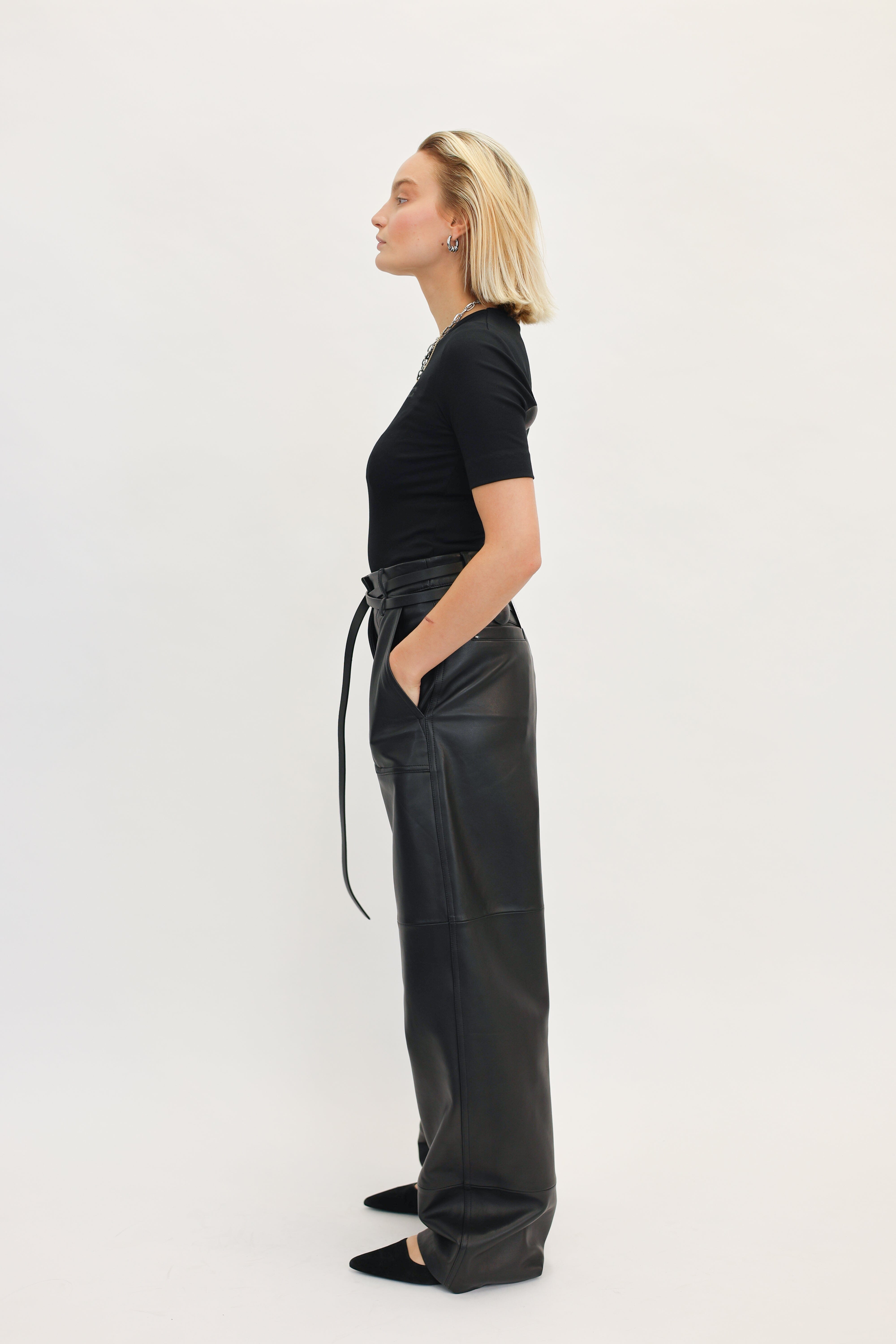 SOFT COTTON RIB SHORT SLEEVE T-SHIRT IN BLACK TOP GANNI 