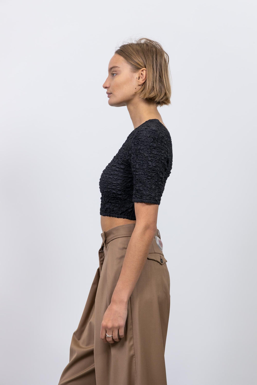 TEXTURED O-NECK CROP TOP TOP GANNI 