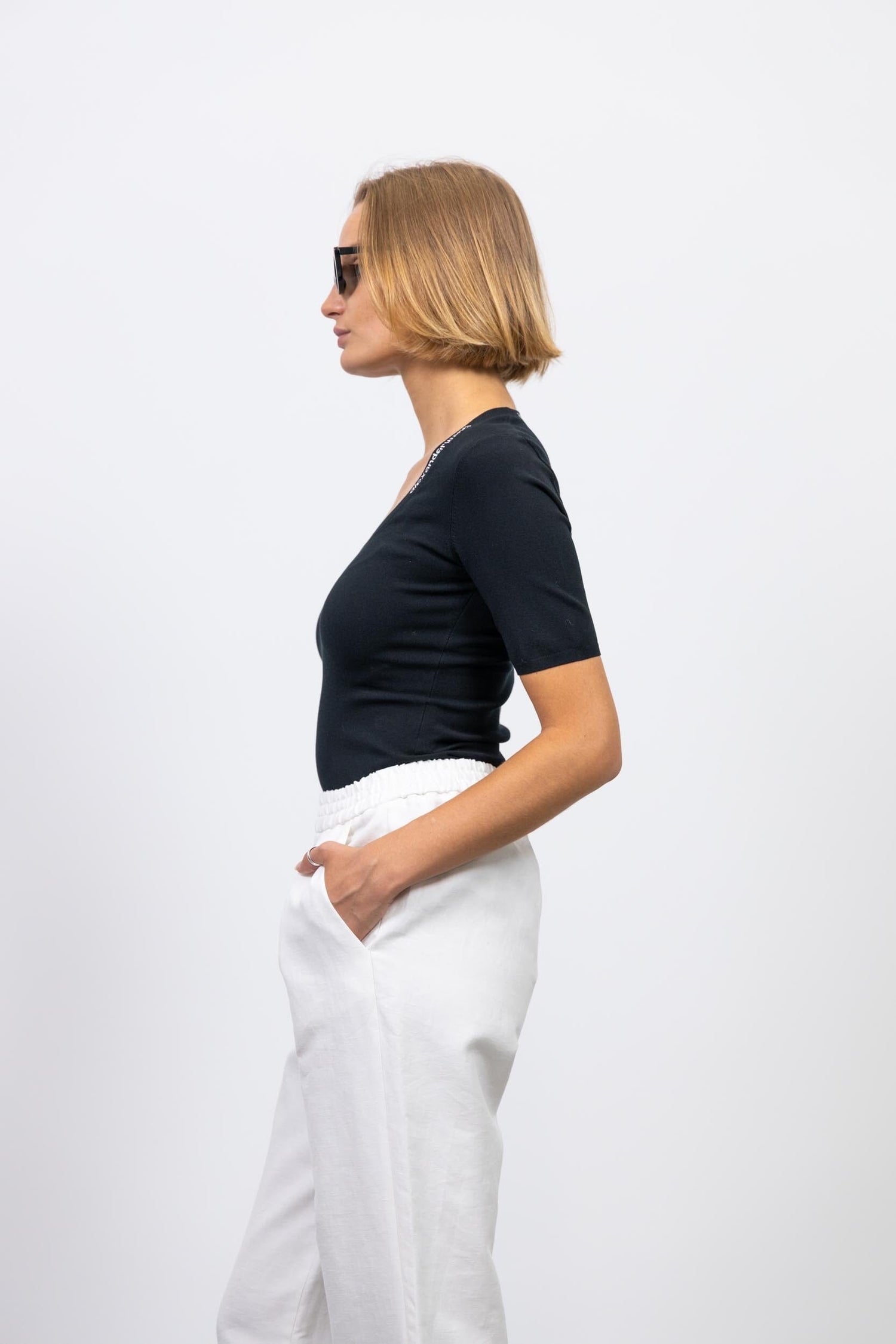 BODYCON TEE WITH JACQUARD BORDER TOP ALEXANDER WANG 