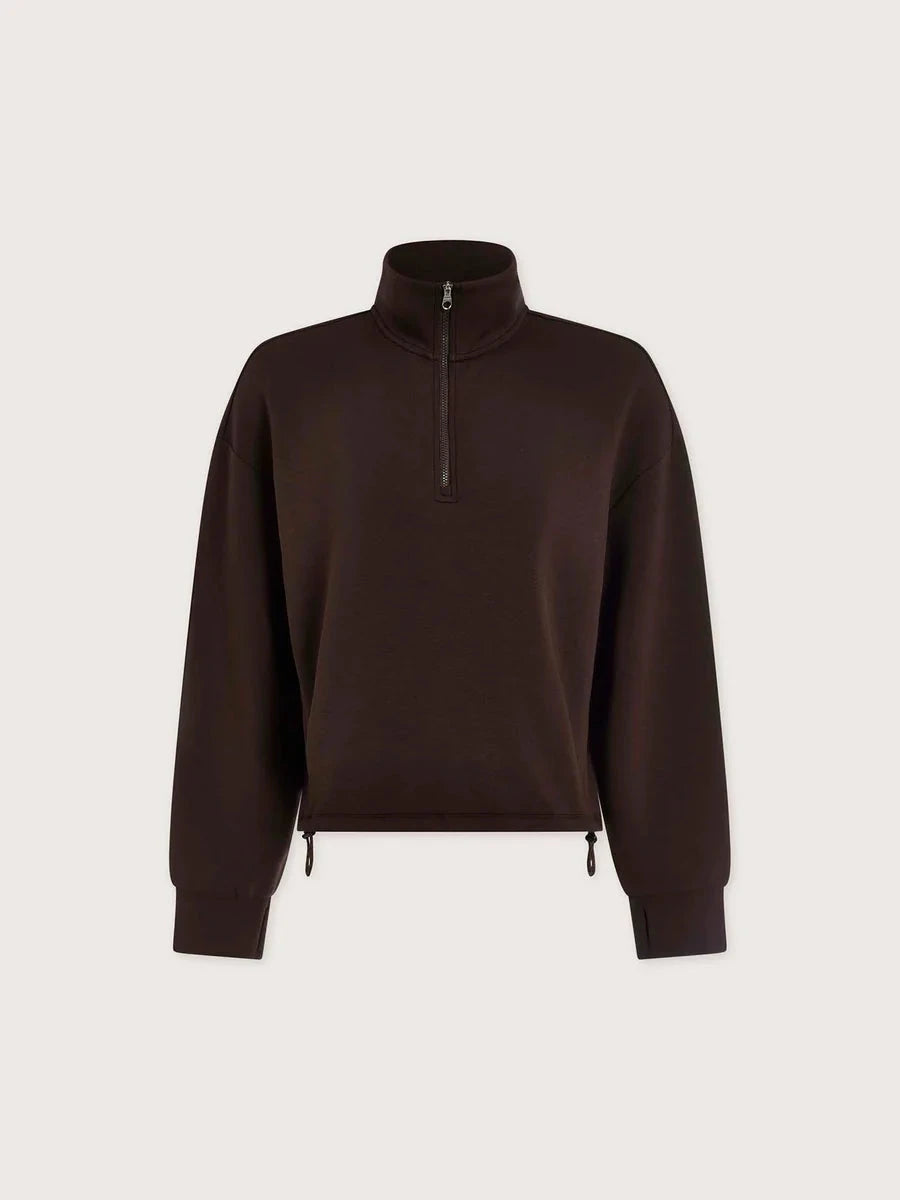 SIAN CROPPED HALF ZIP SWEAT IN COFFEE BEAN SWEATSHIRT VARLEY 