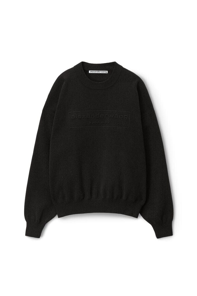 ALEXANDER WANG-1KC3231017-LOGO EMBOSSED RIBBED PULLOVER IN SOFT CHENILLE-BLACK KNIT ALEXANDER WANG 