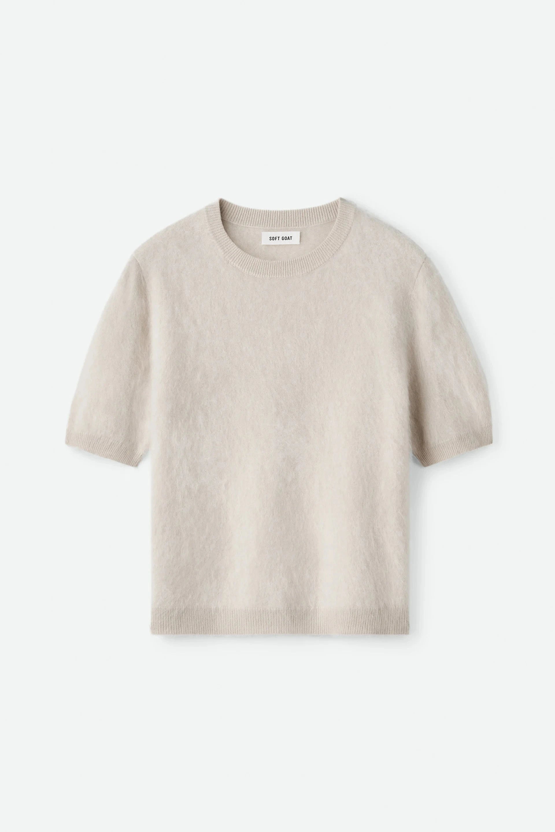 BRUSHED SHORT SLEEVE IN GREIGE KNIT SOFT GOAT 