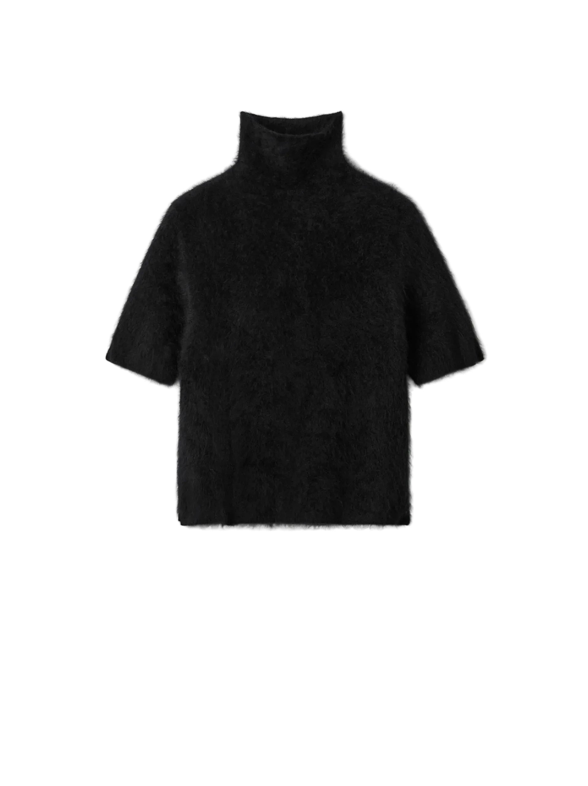 BRUSHED SHORT SLEEVE TURTLENECK IN BLACK KNIT SOFT GOAT 