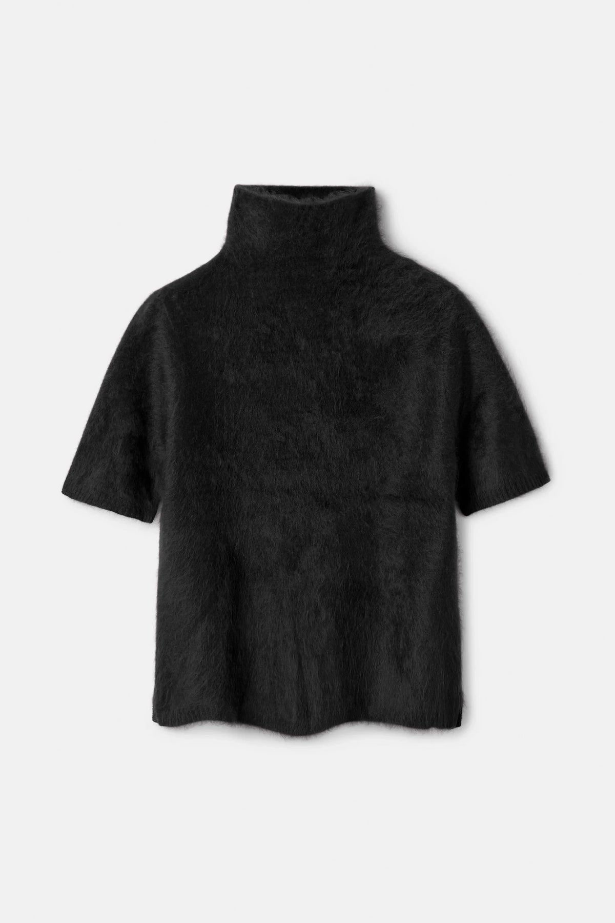 BRUSHED SHORT SLEEVE IN BLACK KNIT SOFT GOAT 